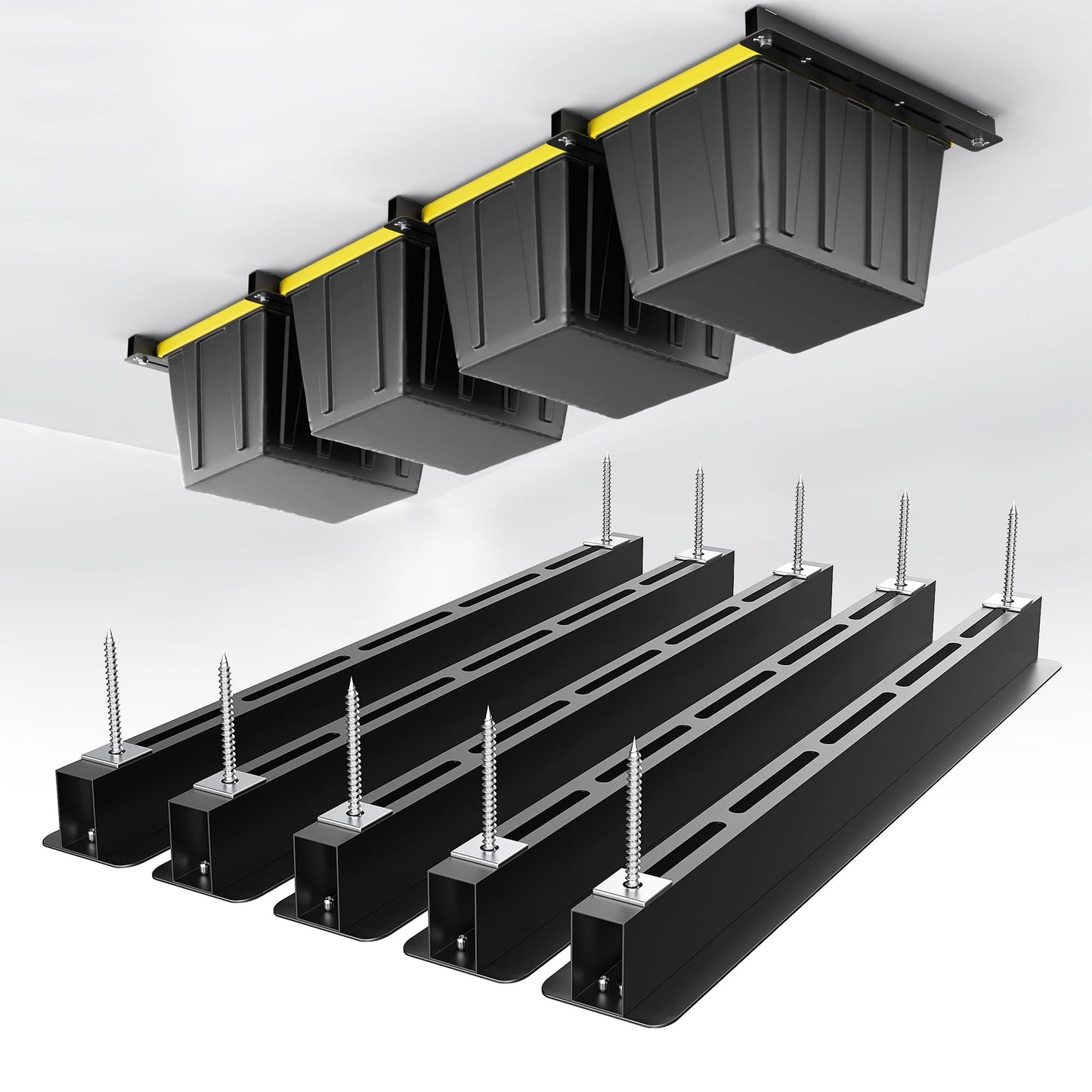 EVERHANGER Ceiling Storage Rack, Heavy Duty Overhead Garage Storage Rack, Adjustable Ceiling Bin Storage System, 5 Sets for 4 Bins, 26 Inch
