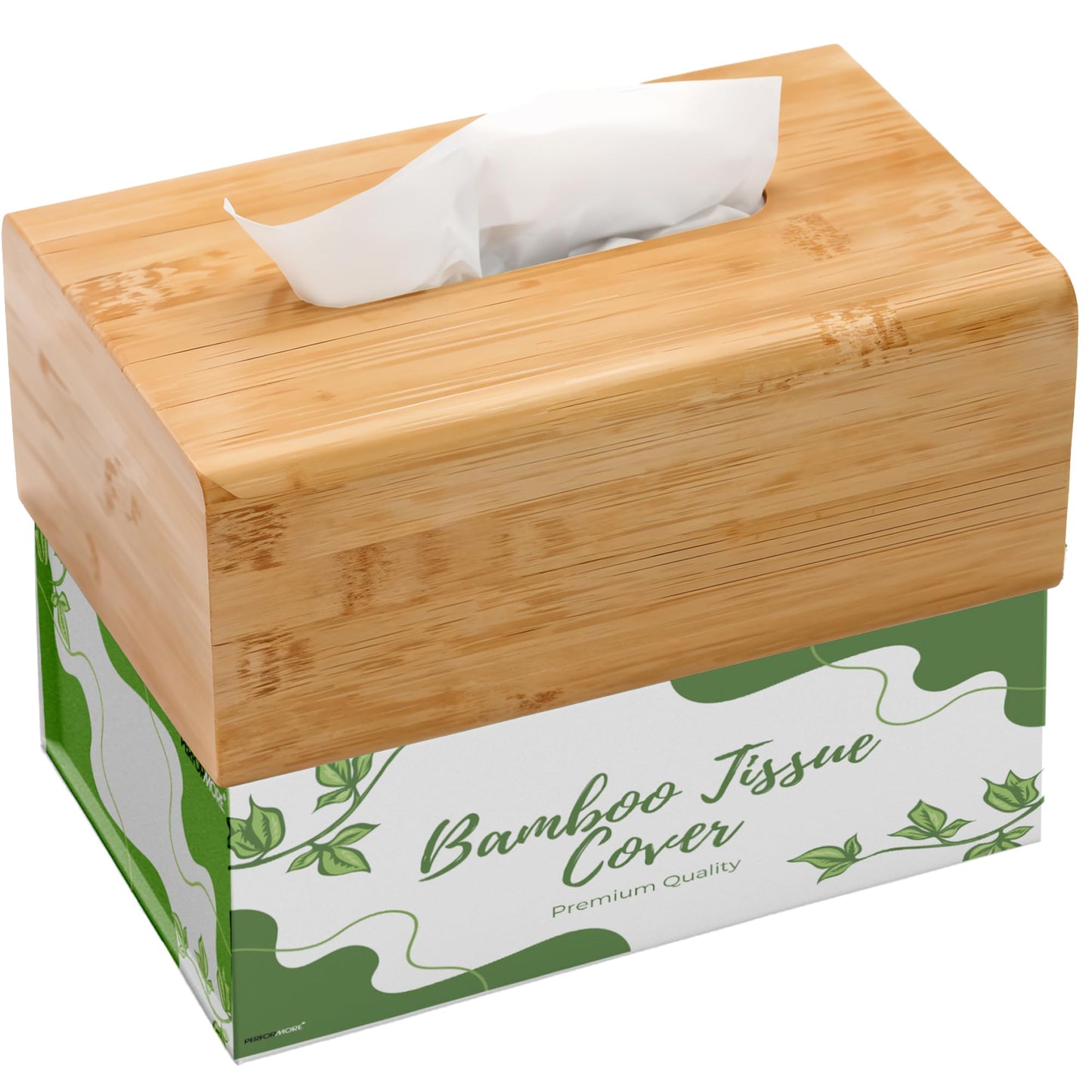 PERFORMORE Bamboo Tissue Box Cover - Water-Resistant Rectangular Wooden Facial Tissue Box with Sliding Bottom - 27x15.5x11.5 cm Wood Kleenex Box Holder - Ideal for Bathroom, Office Desk & Nightstand