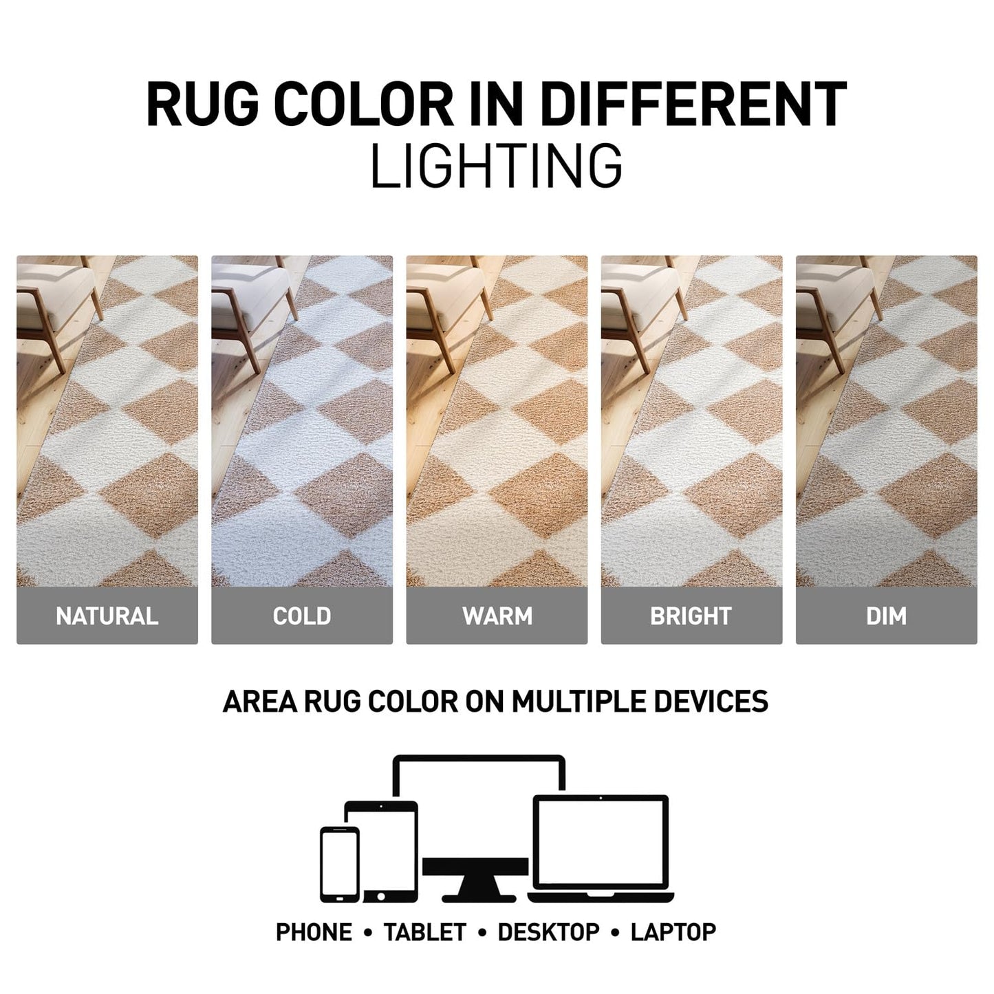 Rugshop Diamond Wave Shag Area Rug Beige 7' 10" x 10' Perfect for Large Living Rooms, Dining Areas, or Master Bedrooms