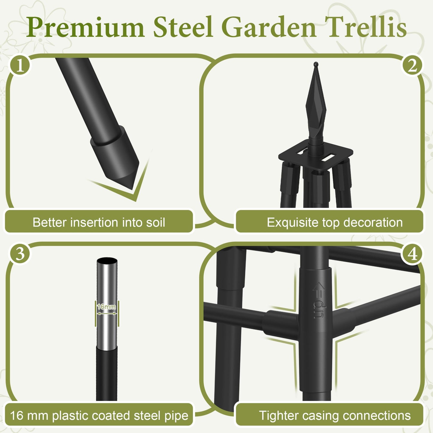 Obelisk Trellis for Climbing Plants Outdoor,4.0 Ft Garden Trellis for Potted Plants, Metal Trellis with Anti-Rust Coated for Potted Plants Indoor, Plant Support for Vegetables, Vines