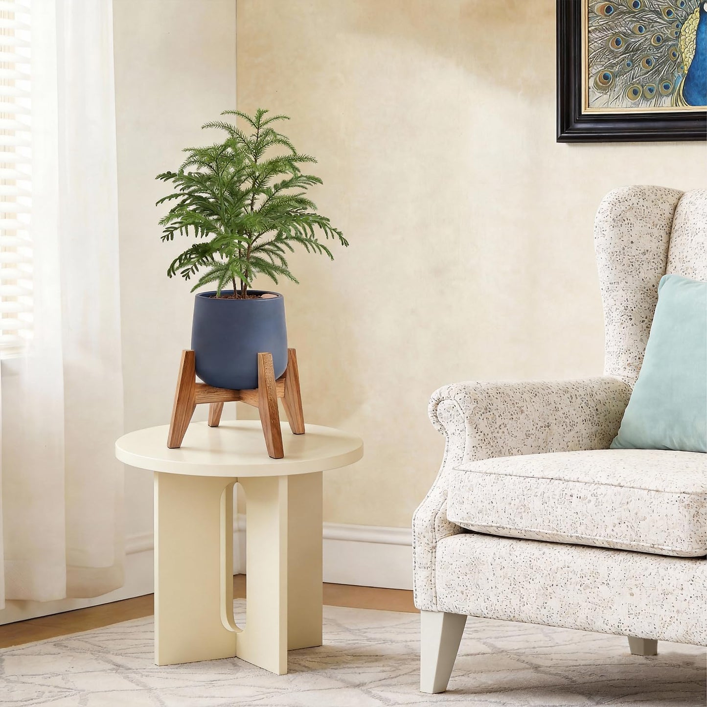 RAINBLELAND Wood Plant Stand Indoor (Set of 2) – 7 Inch Acacia Wood Plant Holder Stand for Pots, Small Mid Century Modern Planter Stand, 6 Inch Height Elevated Wooden Plant Stand (Stand Only)