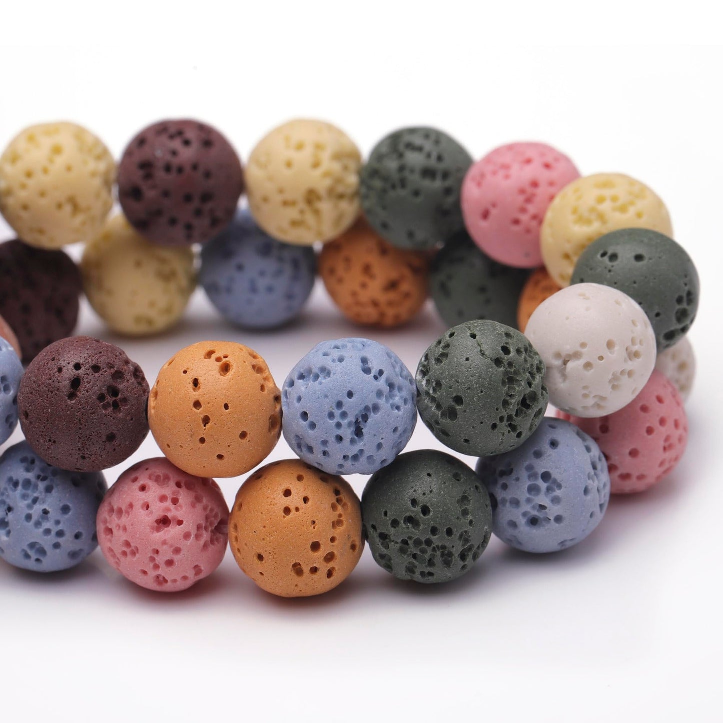 Chicager Natural Stone Beads for Jewelry Making,8mm Colorful Lava Polished Smooth Round Gemstone Beads for Bracelet Necklace 15 Inch