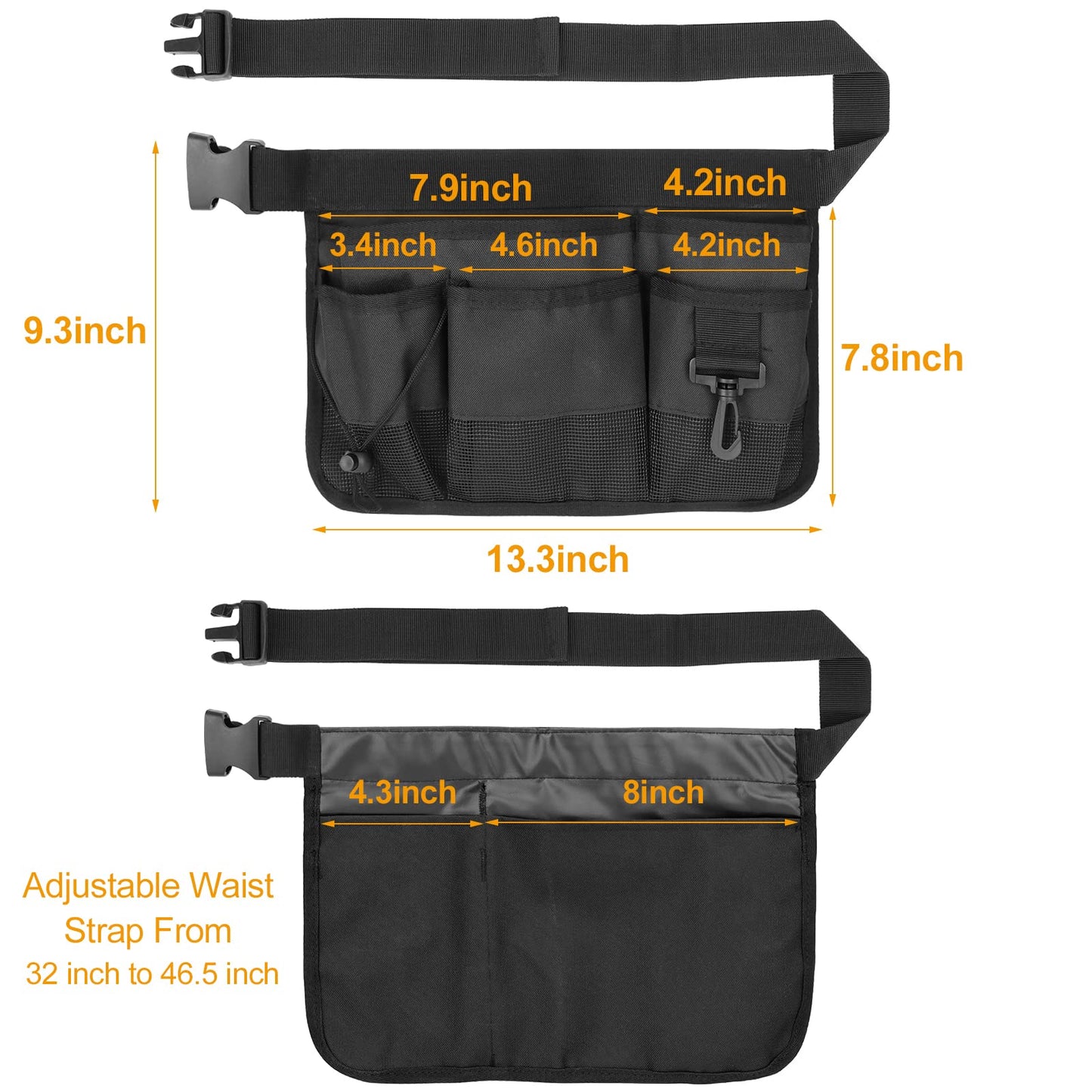 Geboor Gardening Tool Waist Bag Belt Heavy Duty Oxford Tool Apron with 7 Pockets of Different Sizes and Depth (Black)