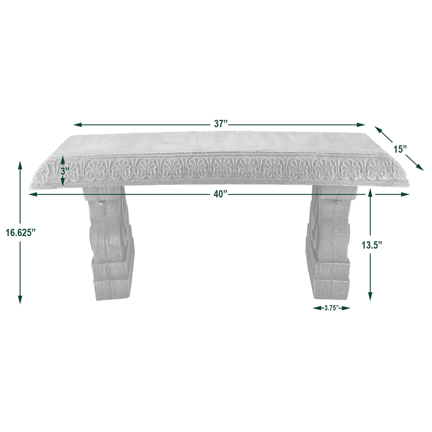 Arcadia Garden Products Outdoor Fiberclay Garden Bench for Patio, Porch, Park, Lightweight and Durable Outside Furniture Decor, Brushed Teal