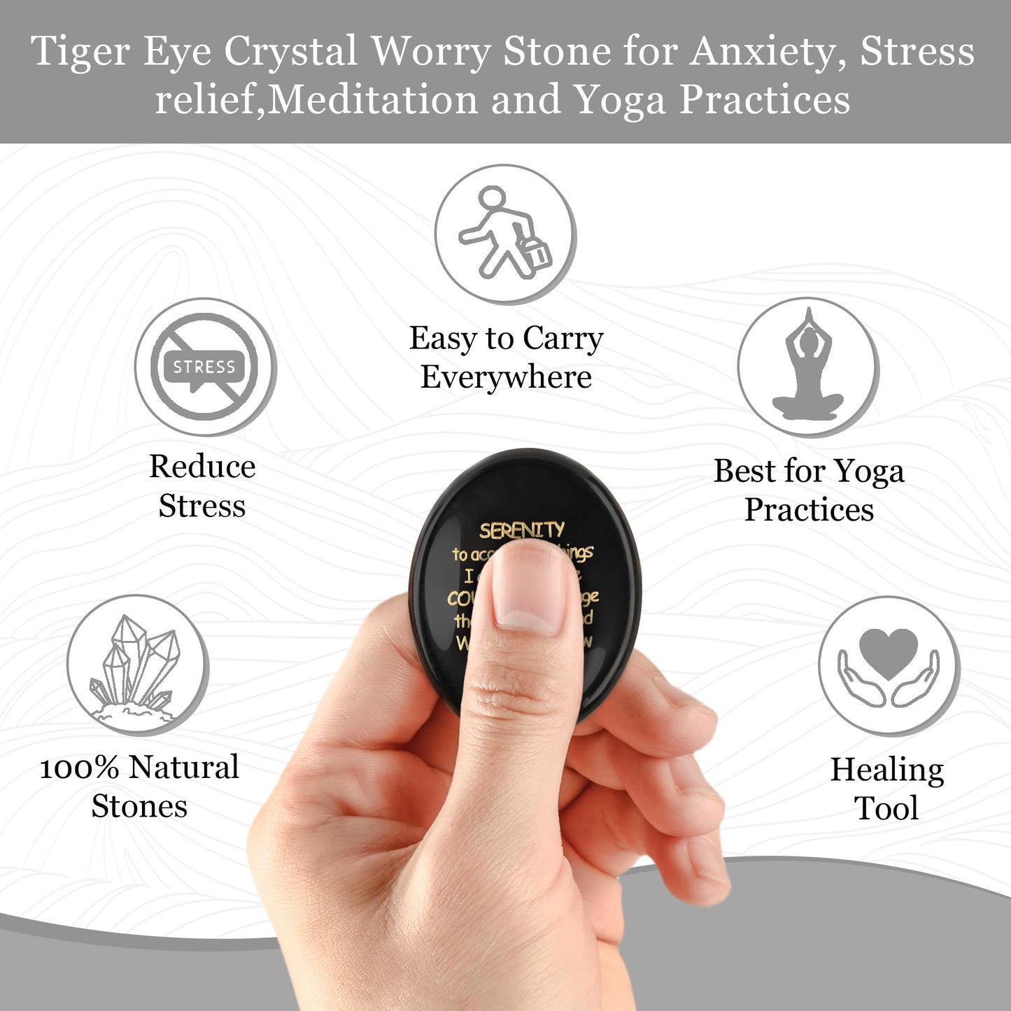 QINJIEJIE Serenity Prayer Gifts Black Obsidian Stones Healing Crystal Worry Stones Engraved Inspirational Stones Anxiety Relief Items Sobriety Encouragement Gifts for Men Friends