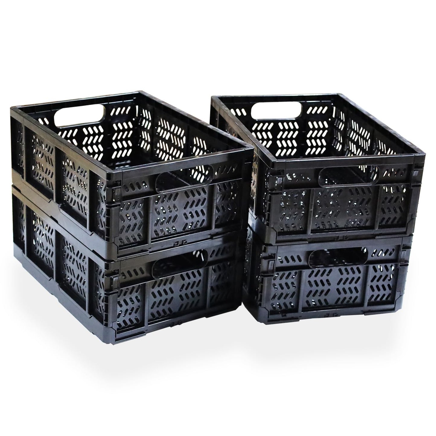 KINGSUSLAY 4-Pack Plastic Storage Crates,20L Foldable Baskets,Collapsible Crates, Storage Baskets and Bins for Toys, Home Storage, Office Products, Christmas Gifts, Easter Eggs (Black)