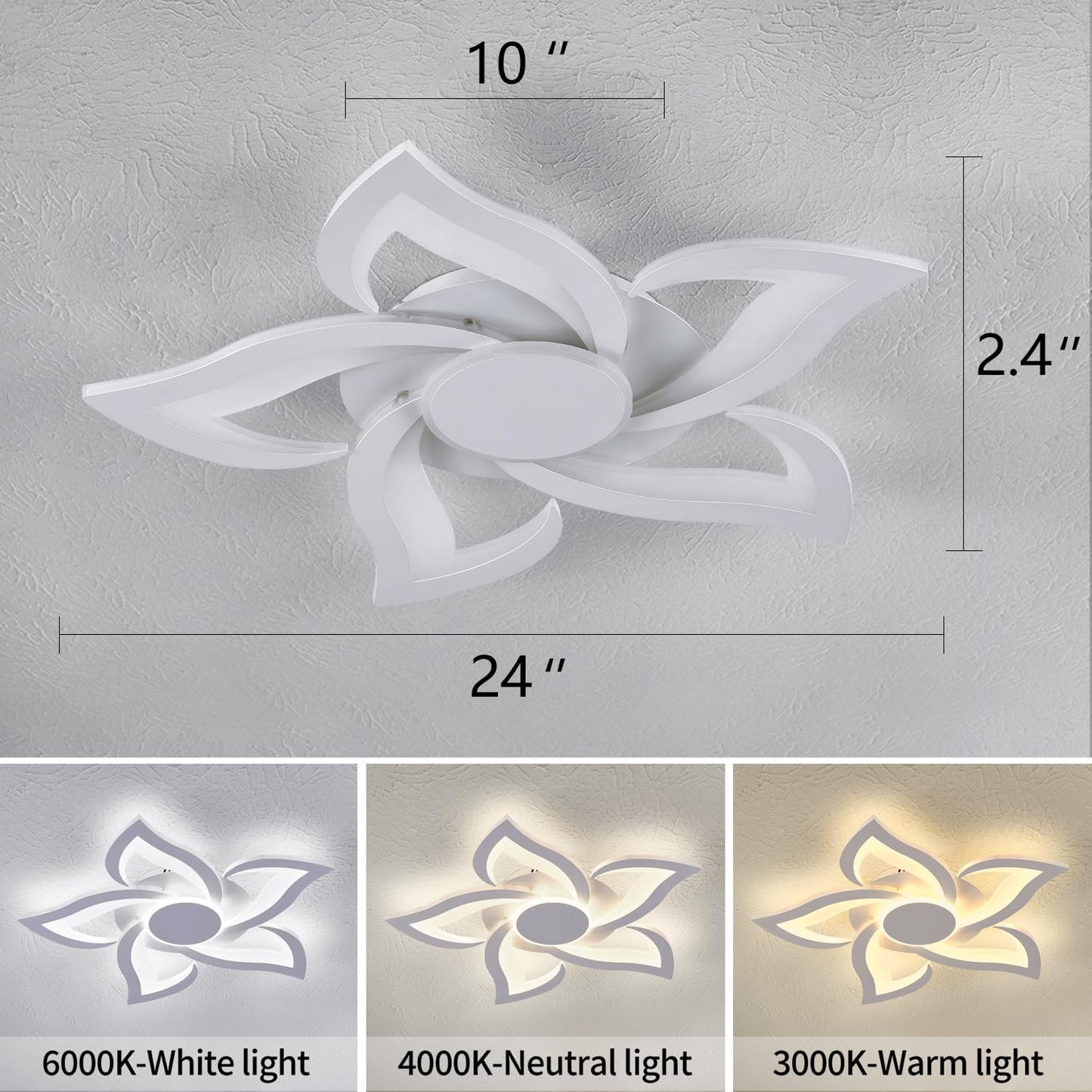 HuixuTe 24" Modern Geometric Ceiling Light Fixture, White Dimmable 3 Colors LED Close to Ceiling Light Fixtures with Remote, Low Profile Flush Mount Ceiling Light for Kitchen, Living Room