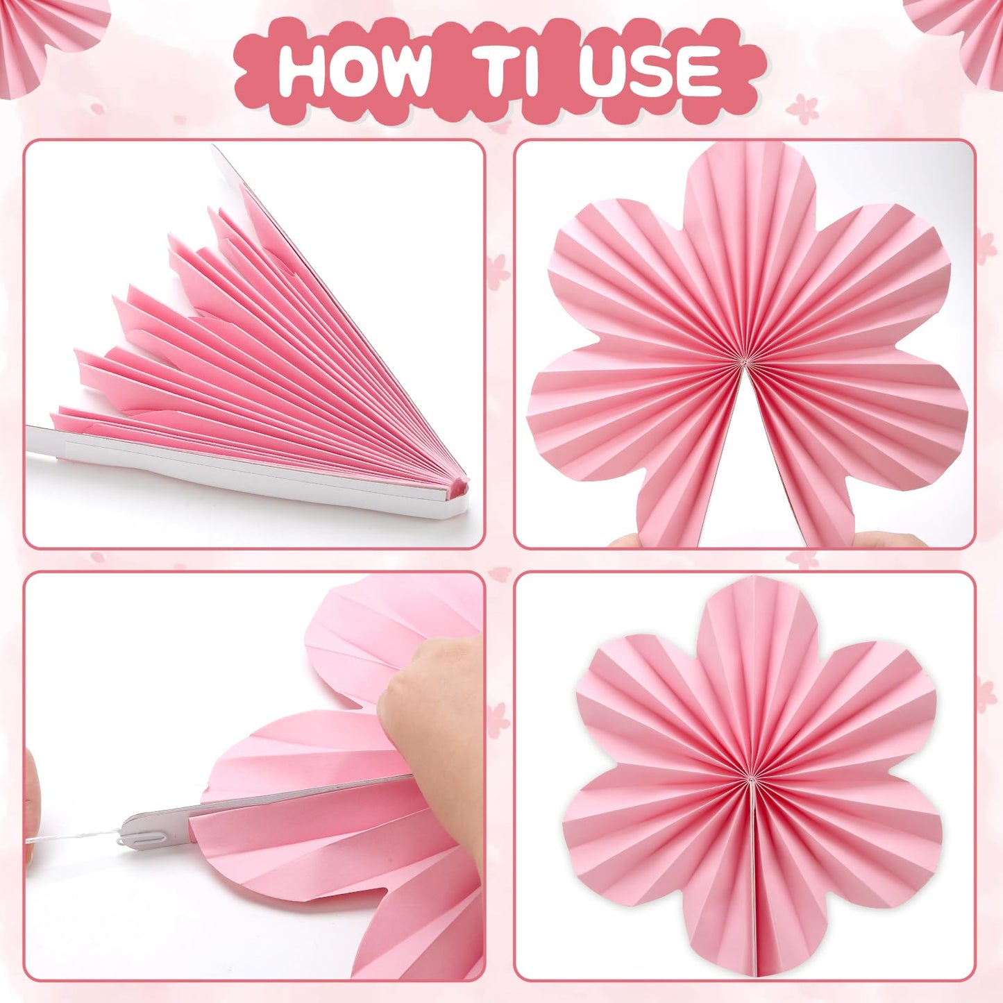 BestoFun 12 PCS Paper Flowers Fans Pink and Orange Party Decorations Paper Flowers Decorations for Wall Girl Groovy Birthday Baby Shower Wedding Bachelorette Room Hanging Décor