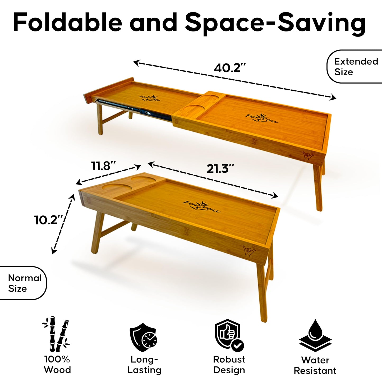 Shaka4Tommy Breakfast Bed Table Tray for Two - One Piece, Dual Use Couple Bed Tray with Cup recesses - Food Trays for Eating on Couch, Space Saving Breakfast Table - Gift Ready - Bamboo Wood