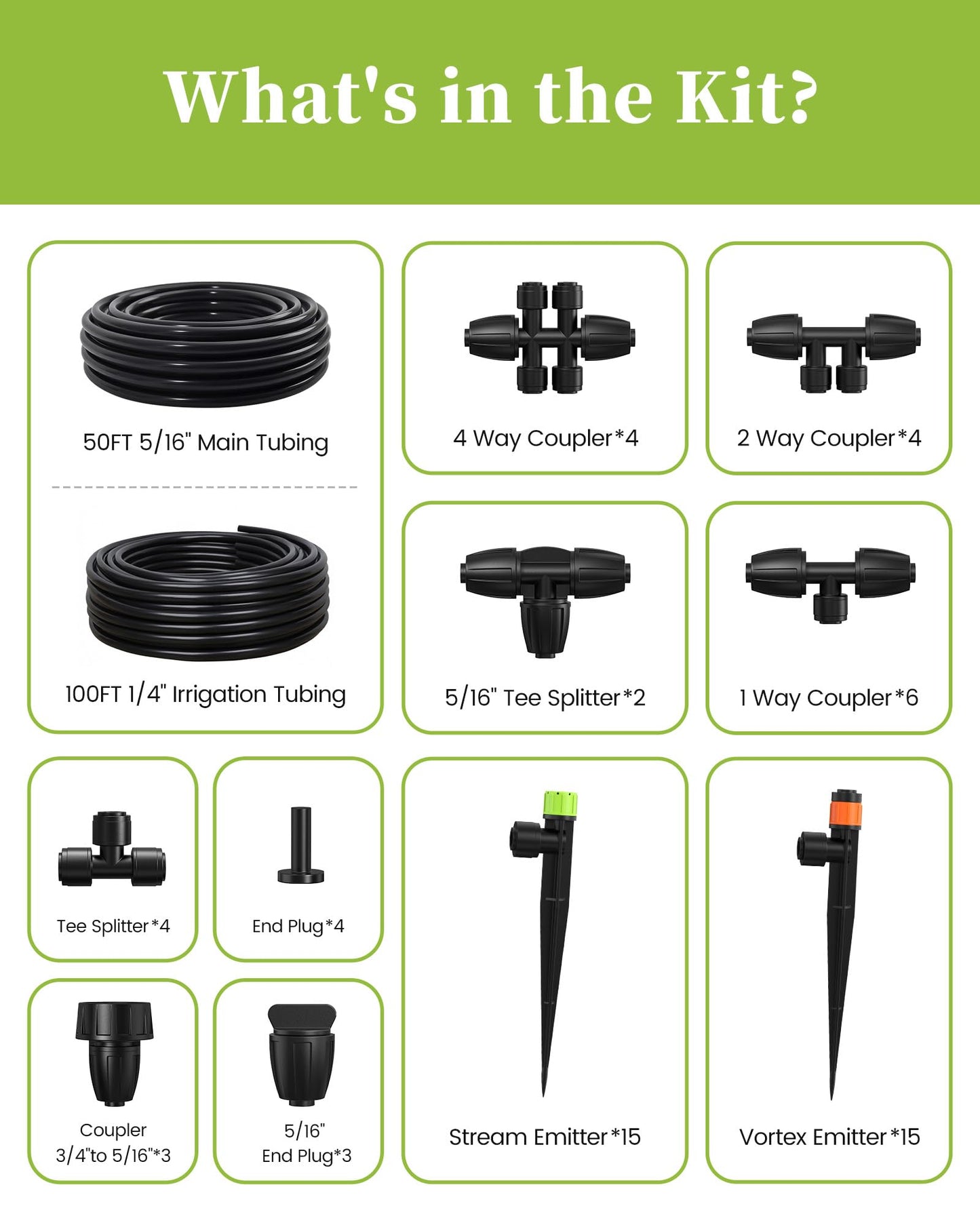 RAINPOINT Drip Irrigation System, Quick-Connect Garden Watering System Kit with Adjustable Emitters for Greenhouse, Garden Grid, Raised Bed, Potted Plant (50 ft Main Tubing + 100 ft Irrigation Tubing)