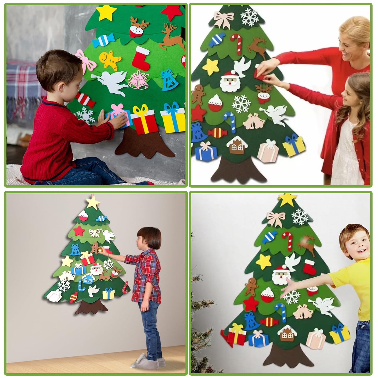 NUOKOU Montessori Felt Christmas Tree for Toddlers, DIY Felt Christmas Tree Set with 32pcs Detachable Ornaments and Lights
