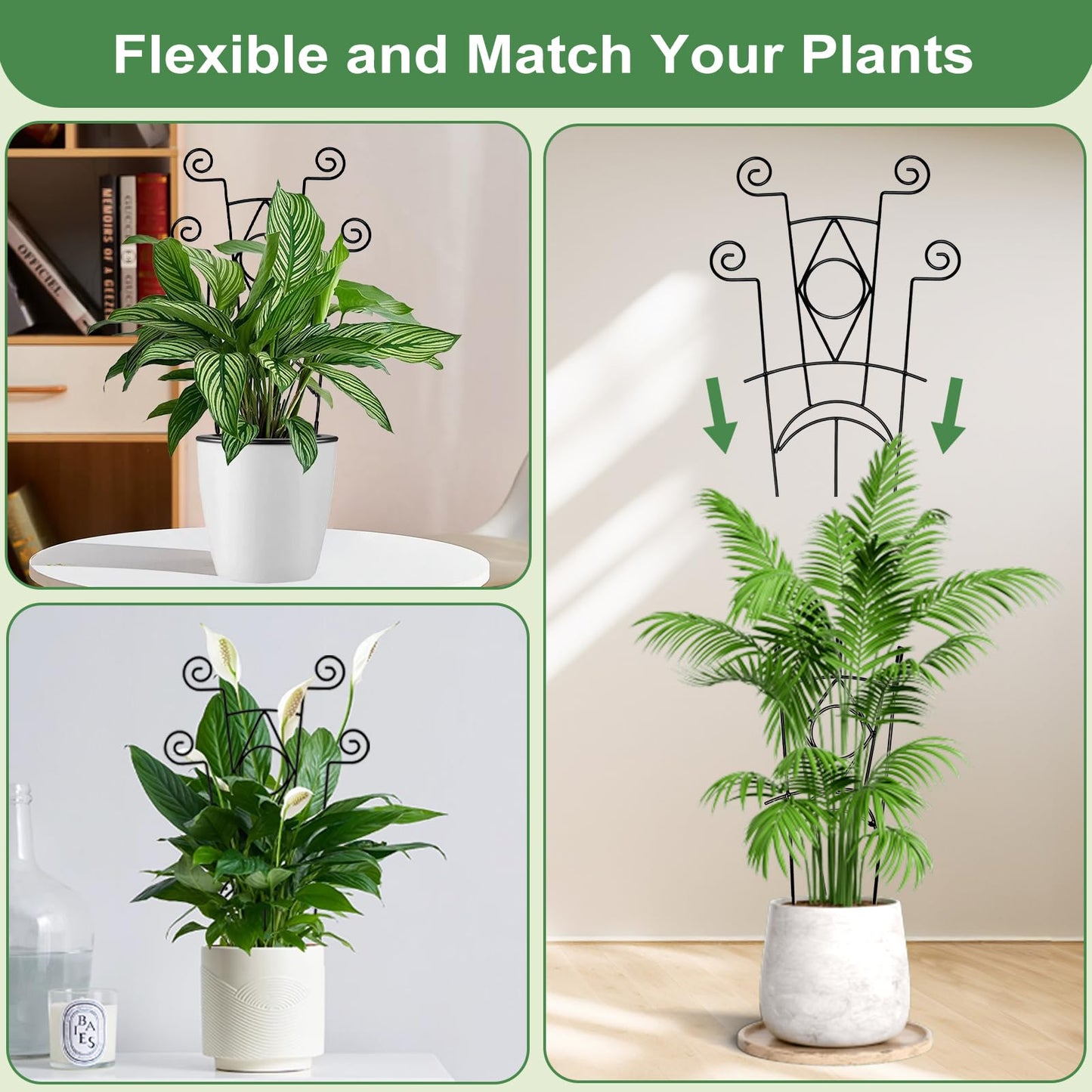 Yhtpouqe Stackable Metal Trellis for Climbing Plants Outdoor & Indoor - 4 Pack Garden Trellis for Potted Plants, Rust-Resistant Plant Support Stakes for Vines, Flowers - Sturdy Plant Trellis