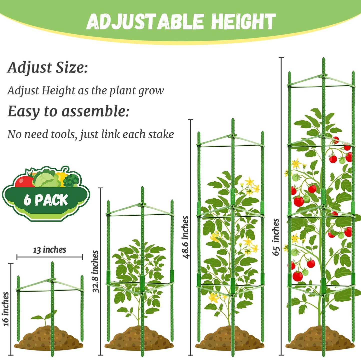 Legigo 6-Pack Tomato Cage for Garden Plant Support- Up to 48inch Garden Stakes Tomato Cage, Tomato Trellis for Potted Plants, Tomato Cages Plant Stakes for Climbing Vegetables Plants Flowers