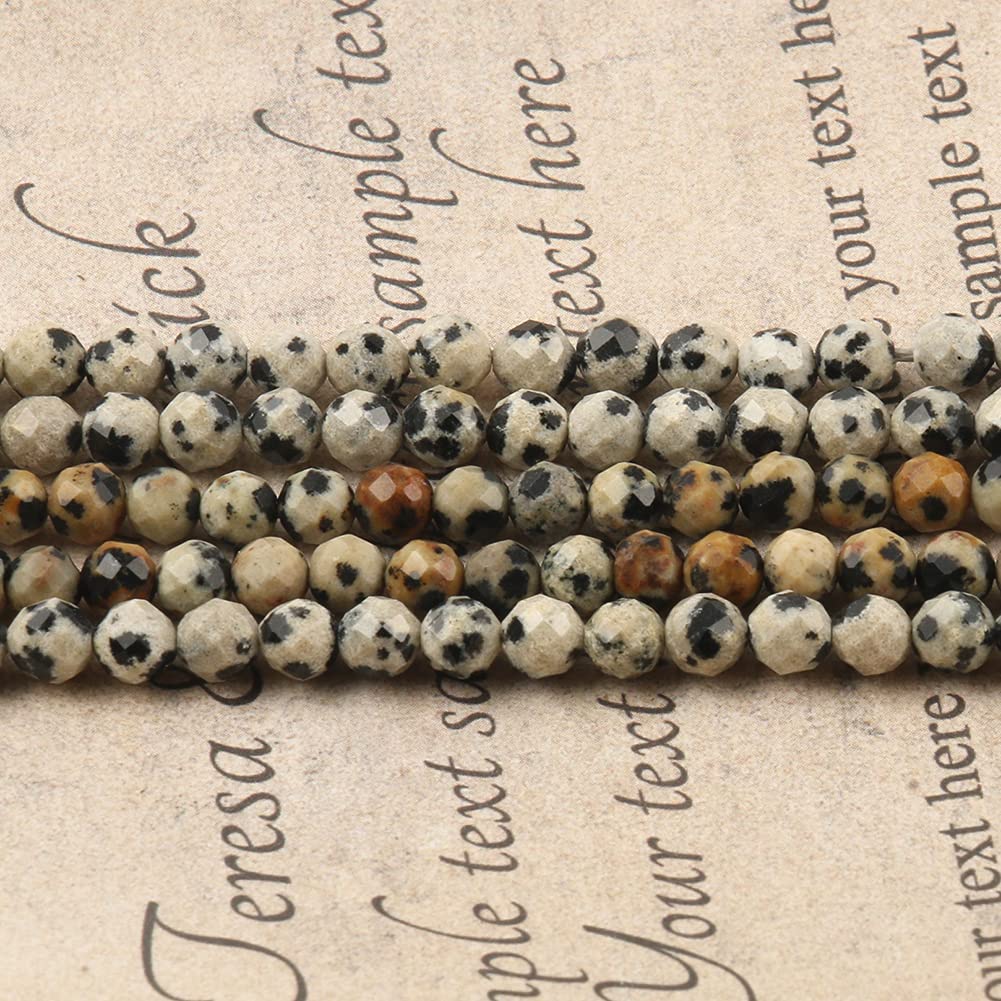 Song Xi 120pcs 3mm Natural Dalmatian Gemstone Beads Faceted Round Loose Stone Beads for Jewelry Making (1 Strand)
