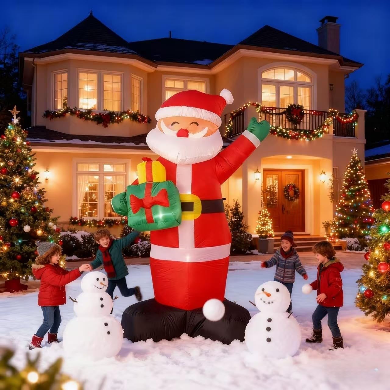 8FT Inflatable Santa Claus, Christmas Outdoor Decoration with Built-in LED Lights & Gift Bundle, Blow Up Holiday Yard Decor for Lawn, Garden, Porch