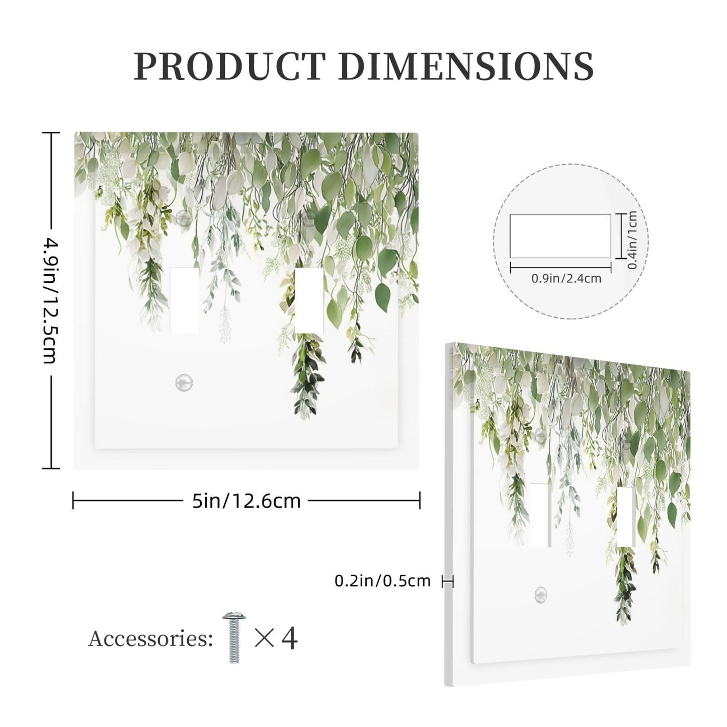 Green Eucalyptus Leaves Vine Nature Plants Decorative Switch Plates 2 Gang Double Toggle Outlet Light Switch Cover Wall Plate Electrical Faceplate for Bedroom Living Room Decor