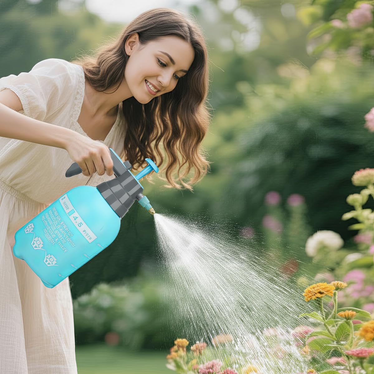 3-Pack Manual Pressure Sprayer with Adjustable Brass Nozzle, 2L Handheld Gressure Spray Bottle, Multipurpose Plastic Pump Bottle Spray for Garden Watering, Yard Spraying and Household Tasks