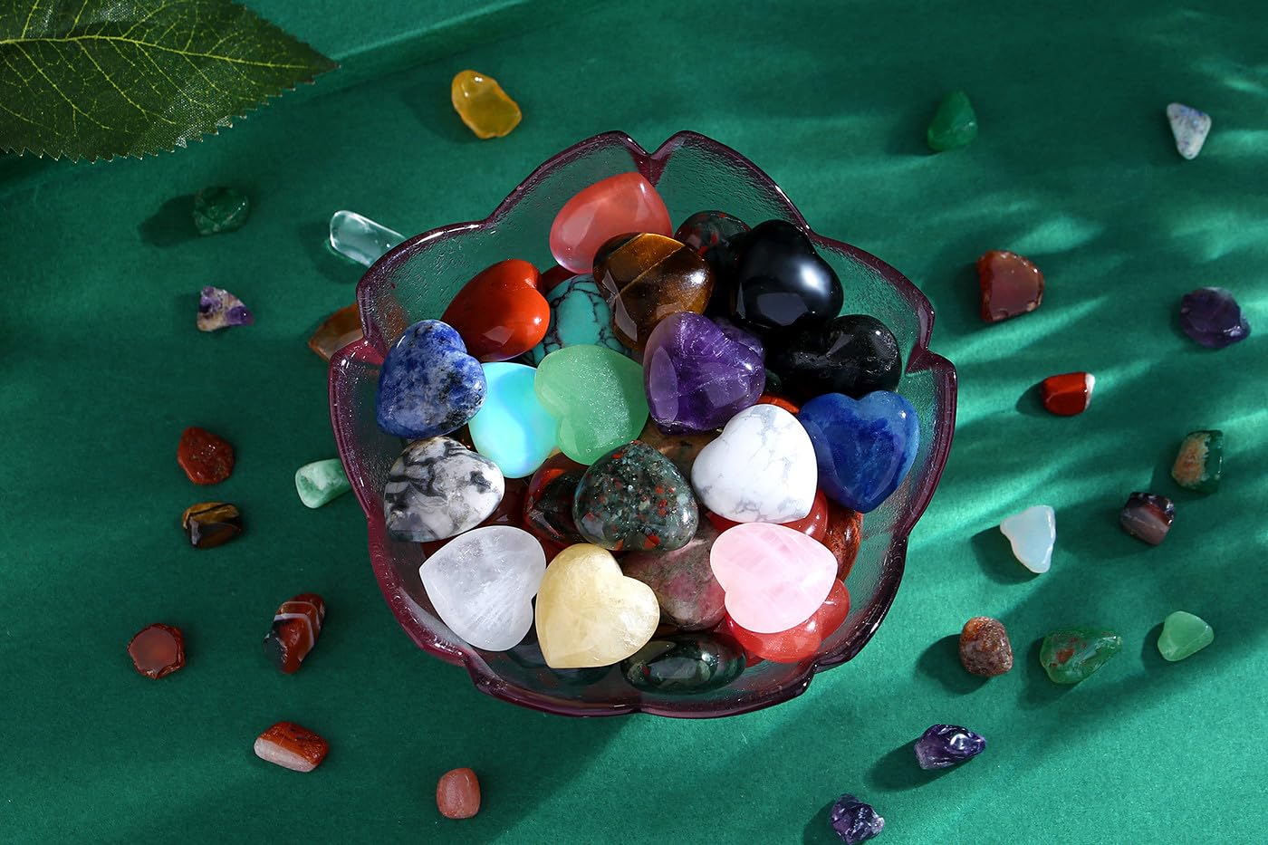 QINJIEJIE 20PCS Thick Heart Crystals Stones Love Shaped Rose Quartz Amethyst Gemstones Pocket Palm Crystal Bulk Wholesale Polished Thumb Stones Set 20 Colors Worry Stone Reiki Energy Bulk Gifts for Women