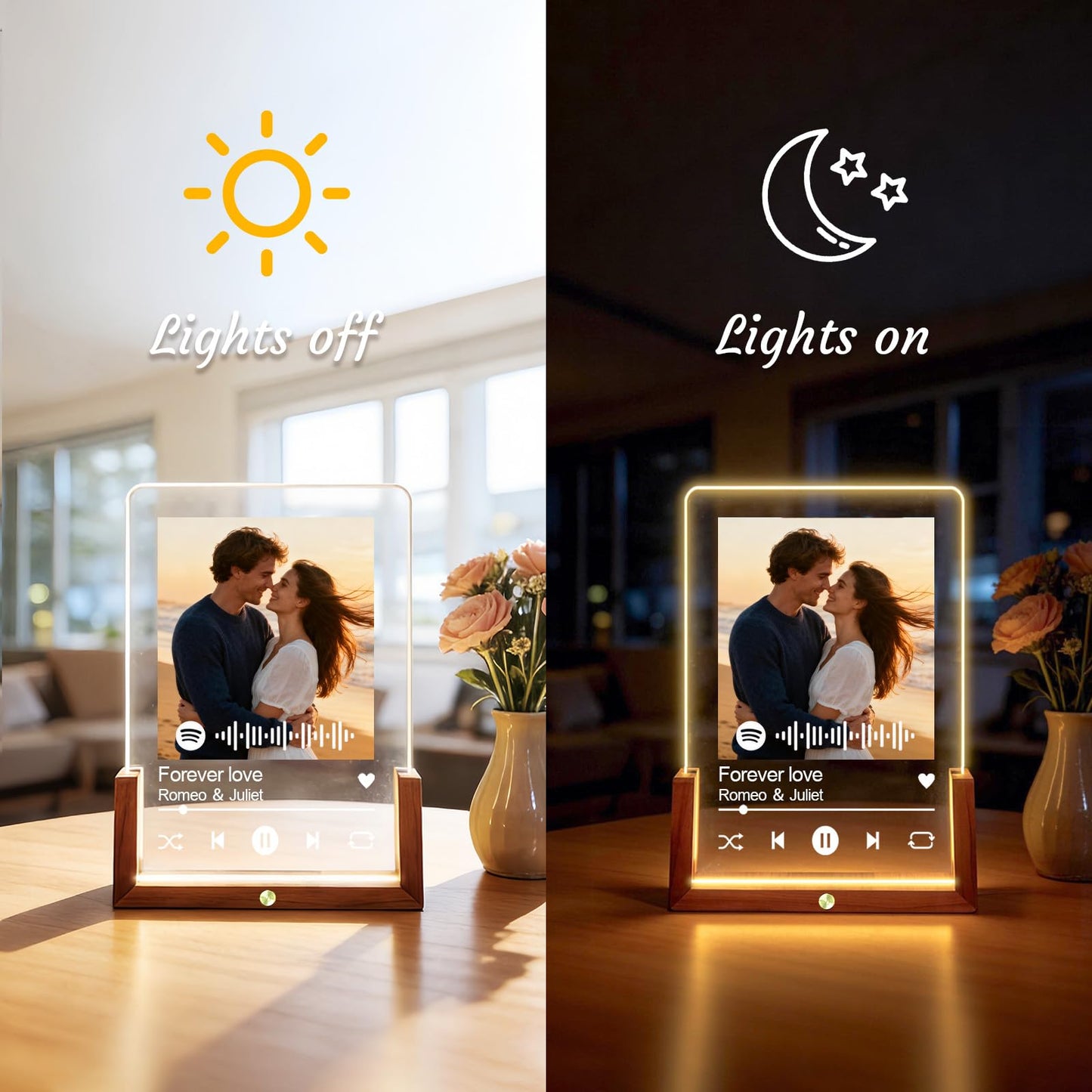 Custom Spotify Plaque, Custom Picture Frames, Light Up Picture Frame for Girlfriend Boyfriend, Acrylic Song Plaque Photo Frame, Personalized Gifts for Women Men Her Him Anniversary Valentines Birthday