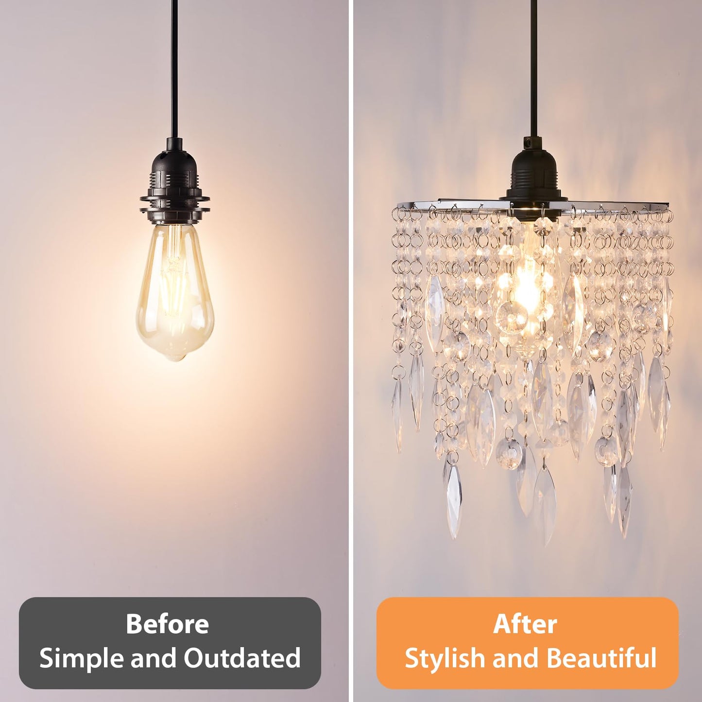H11.81''X D8.66'' Chandelier Shades, Mini Crystal Shade, Acrylic Beaded Hanging Lampshade, Modern Pendant Light Shades, Sparkling Ceiling Decor for Bedroom, Hallway, Bar, Kitchen, Bathroom, 2-Tiers