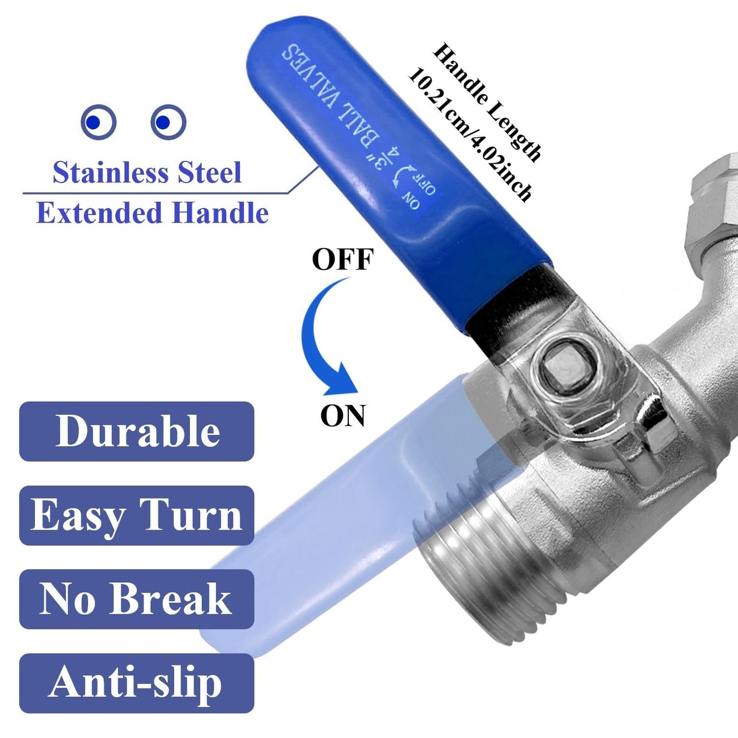 YSIL Garden Hose Splitter 3/4" GHT Thread 2 Way Heavy Duty Y Valve Water Hose Splitter 304 Stainless Steel Water Garden Hose Adapter With Long Handle