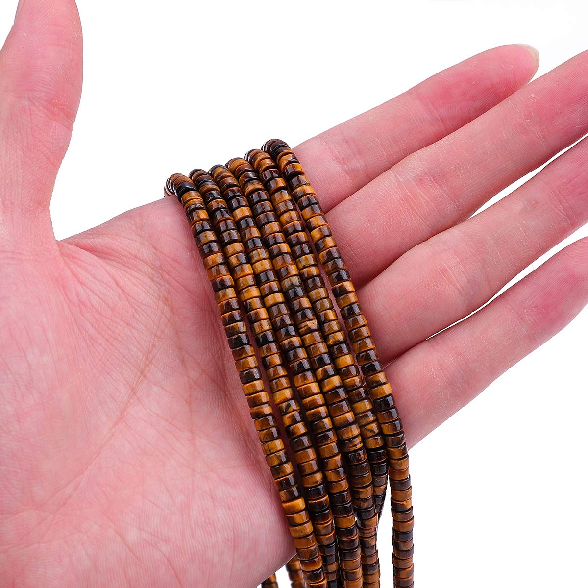 BEADIA Natural Yellow Tiger Eye Spacer Beads Caps Loose Semi Gemstone for Beading Jewelry Making 4mmx2mm 38cm