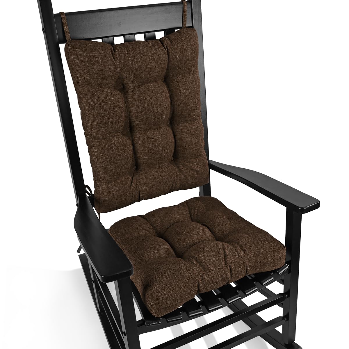 BUYUE Chair Cushion Set for Rocking Chair, Back Pillow & Seat Cushion with Ties, Original Woven Fabric Non-Slip Chair Pads for Elderly Sitting, Chocolate