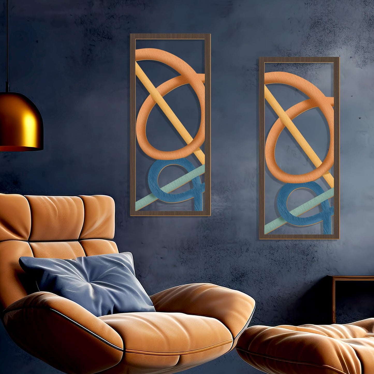 Zzbakress 2 Pcs Mid Century Modern Decor Wooden Geometric Wall Art Abstract Wall Decor Art Elegant Wall Decor for Home Living Room Bedroom