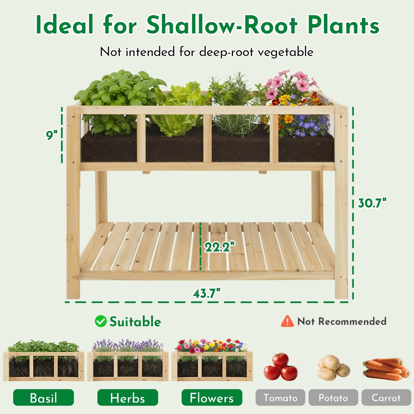 ketive Raised Garden Bed with Transparent Acrylic Panels, Elevated Wooden Raised Garden Bed Planter, Fir Wood Outdoor Planter Box for Herbs, Flowers & Patio Balcony Gardening (Natural)