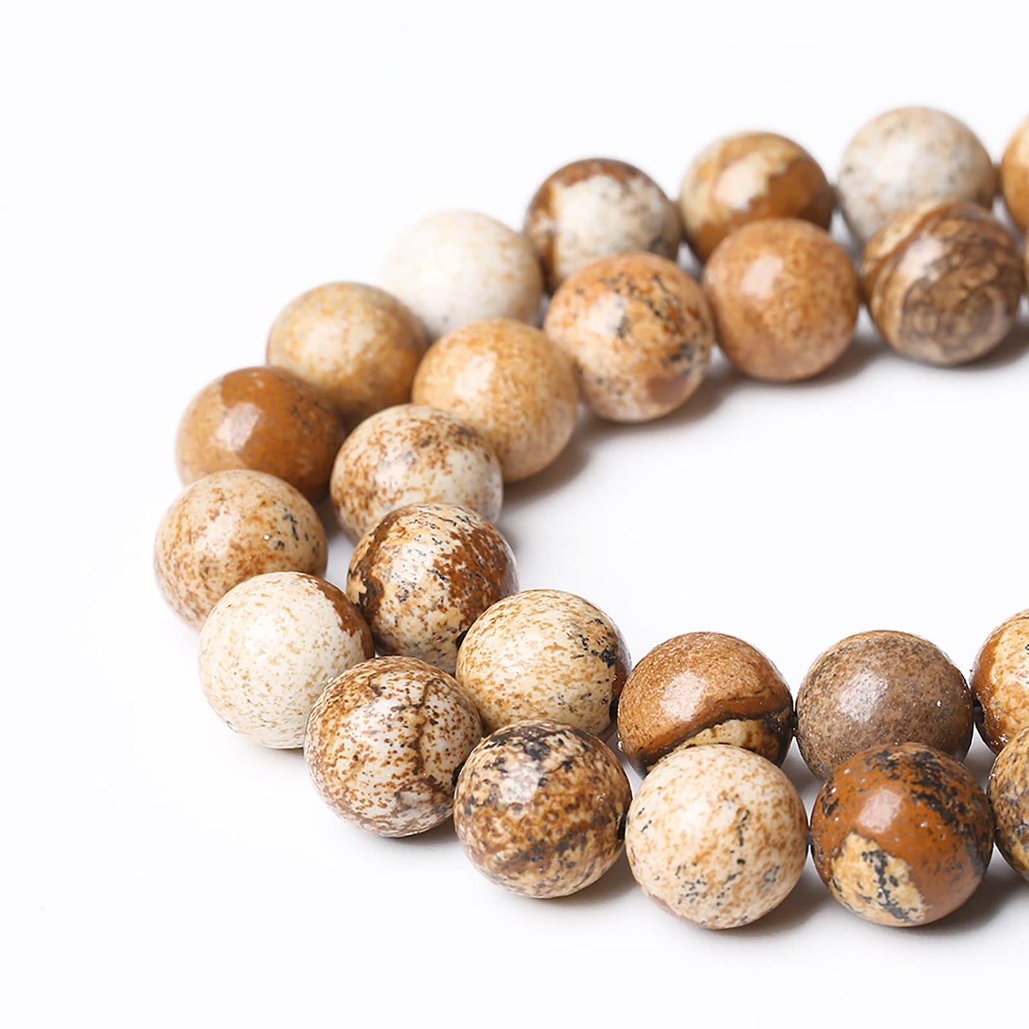 Natural Picture Jaspers Stone Beads Round Smooth Gemstones Loose Spacer Beads for Jewelry Making DIY Necklaces Bracelets 8mm 46pcs 15"