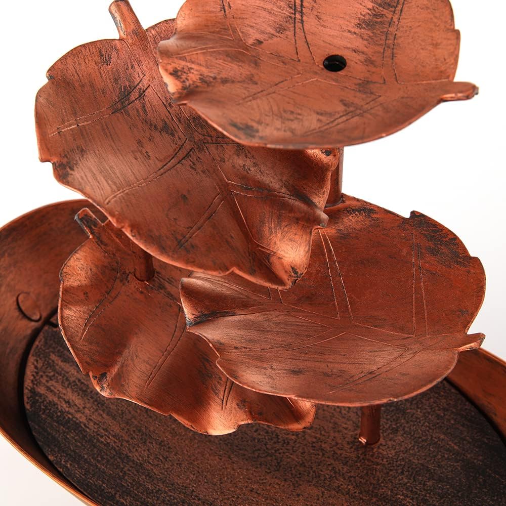 Creative Ingot Lotus Leaf Flowing Water Tabletop Fountain with LED Night Light, Automatic Pump USB Desk Fountain Home Office Decor(Bronze-Coloured)