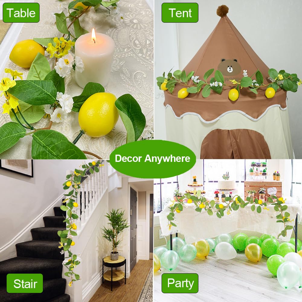 Hamifinee 2Pcs Artificial Lemon Garland Spring Summer Greenery Vine Garlands with Lemons Dense Flowers Fairy Light Battery Powered for Door Wall Mantle Wedding Party Table Christmas Decorations