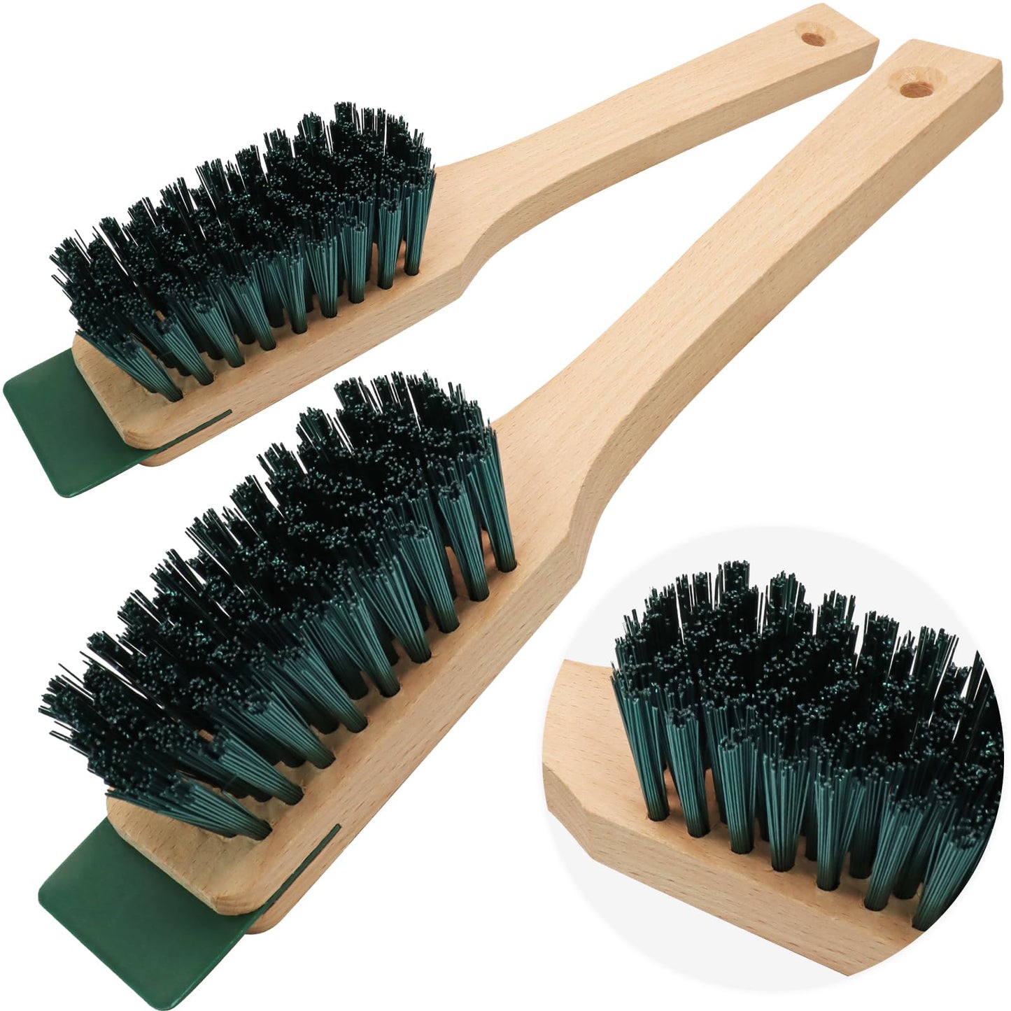 Opfiue 2PCS 12.3 Inch Lawn Mower Scrub Brush,Stiff Bristle Brush with Scraper, Scraper Brush for Outdoor Garden Mower Deck Cleaning(Green)