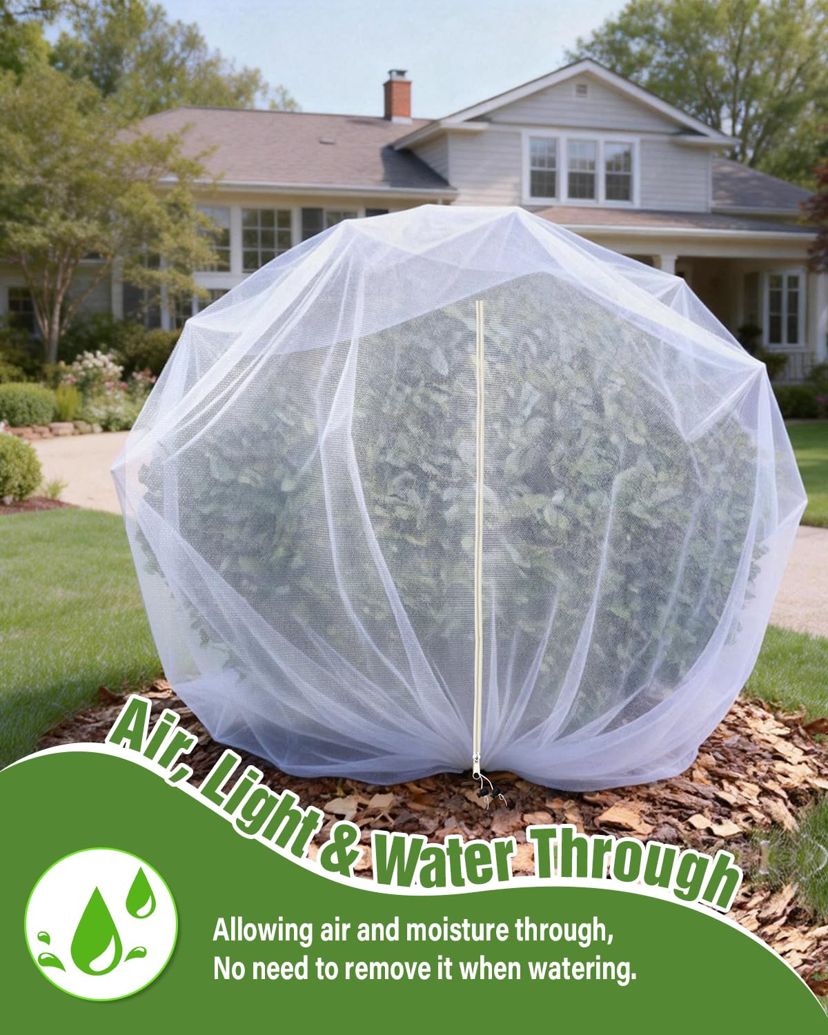 JoyHalo Large Fruit Tree Netting with Zipper & Drawstring, 10 × 10FT Pest Barrier Netting for Garden, 60-Mesh PE Tree Covers for Bush, Blueberry, Vegetables & Plant Protection (2 Packs)