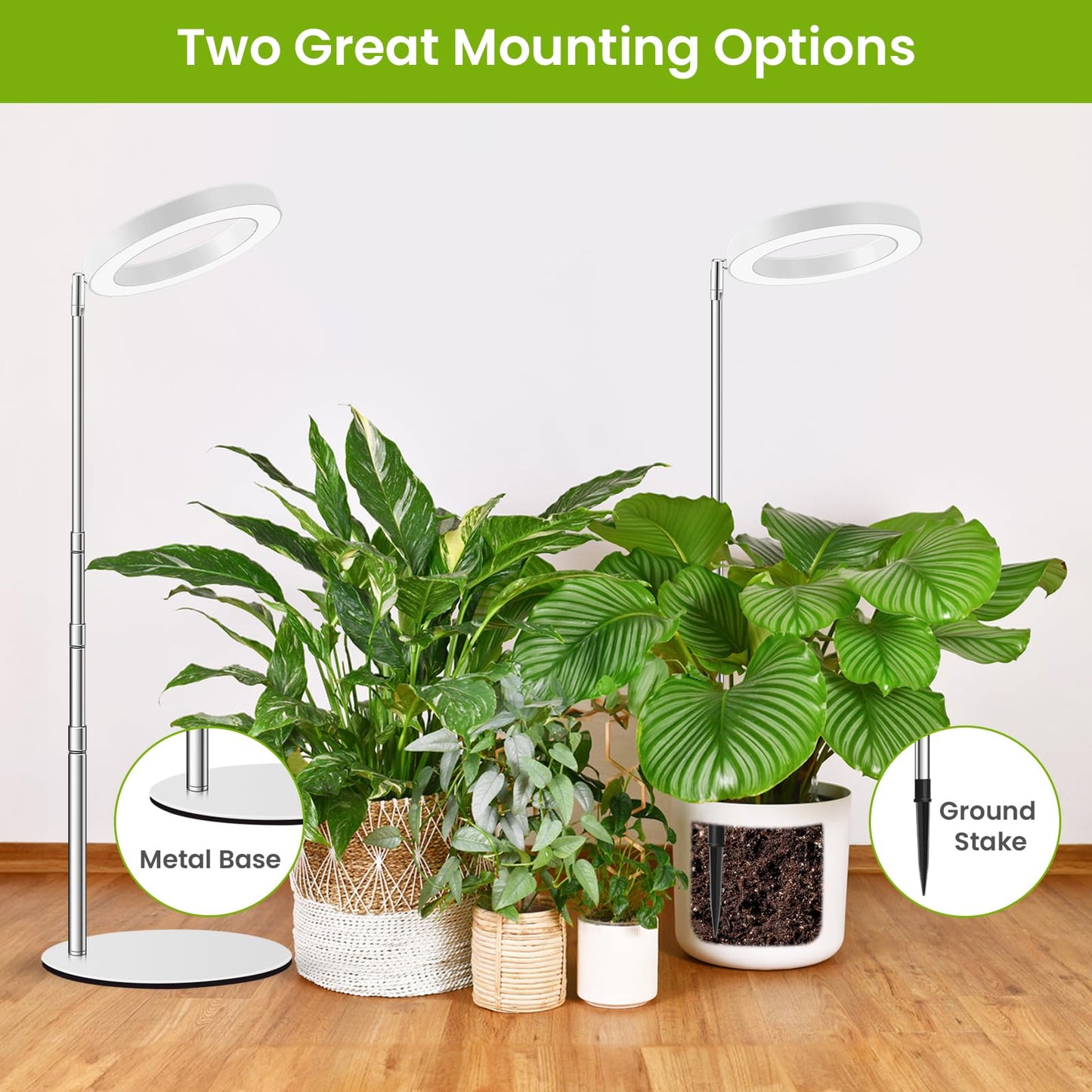 Kullsinss Grow Lights for Indoor Plants, 80 LEDs Full Spectrum Plant Lights for Indoor Growing with 2 Mounting Options, 6/12/16H Timer, 3 Spectrum Modes, 9.8"-37" Height Adjustable Grow Lamp, 2 Pack