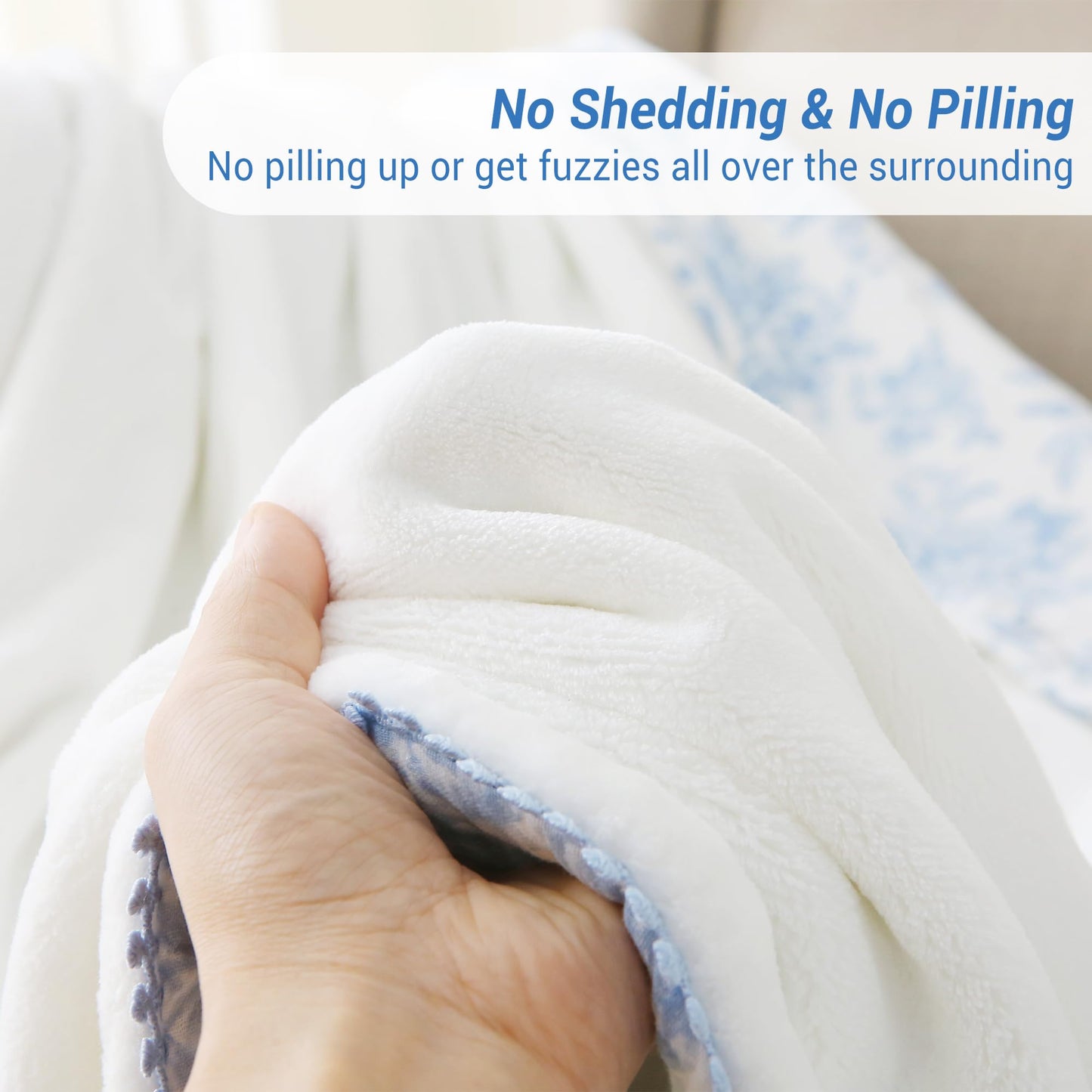 Viviland Fleece Throw Blanket Reversible Muslin Blankets, Soft Throw Blanket for Couch and Bed, Breathable Quilt Bedspread, Gauze Bedding for Adults, Large 50x70 inch, Blue Nerrah