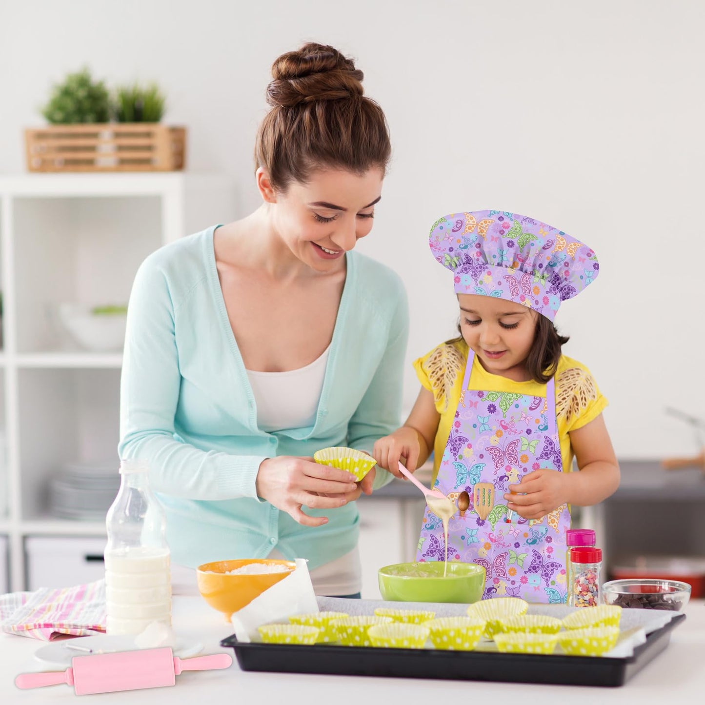 DEABOLAR Kids Aprons for Girls Toddler Aprons with Pockets for Kids Cooking Baking Painting Crafting Art Gardening Adjustable