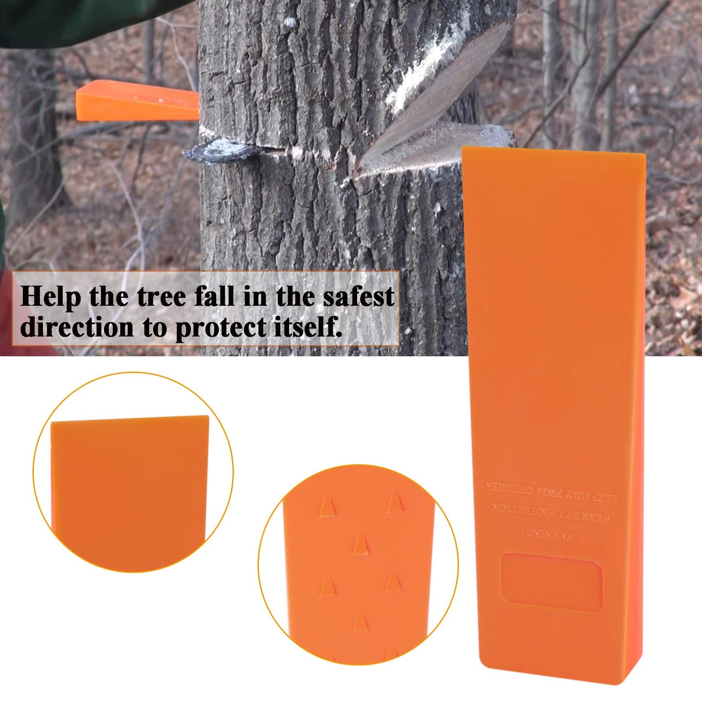 Poweka 10'' Tree Felling Wedges with Spikes for Safe Cutting, Orange ABS Plastic Wood Splitting Tree Cutting Wedge, Logging Supplies Tools and Chainsaw Accessories(6 Packs)