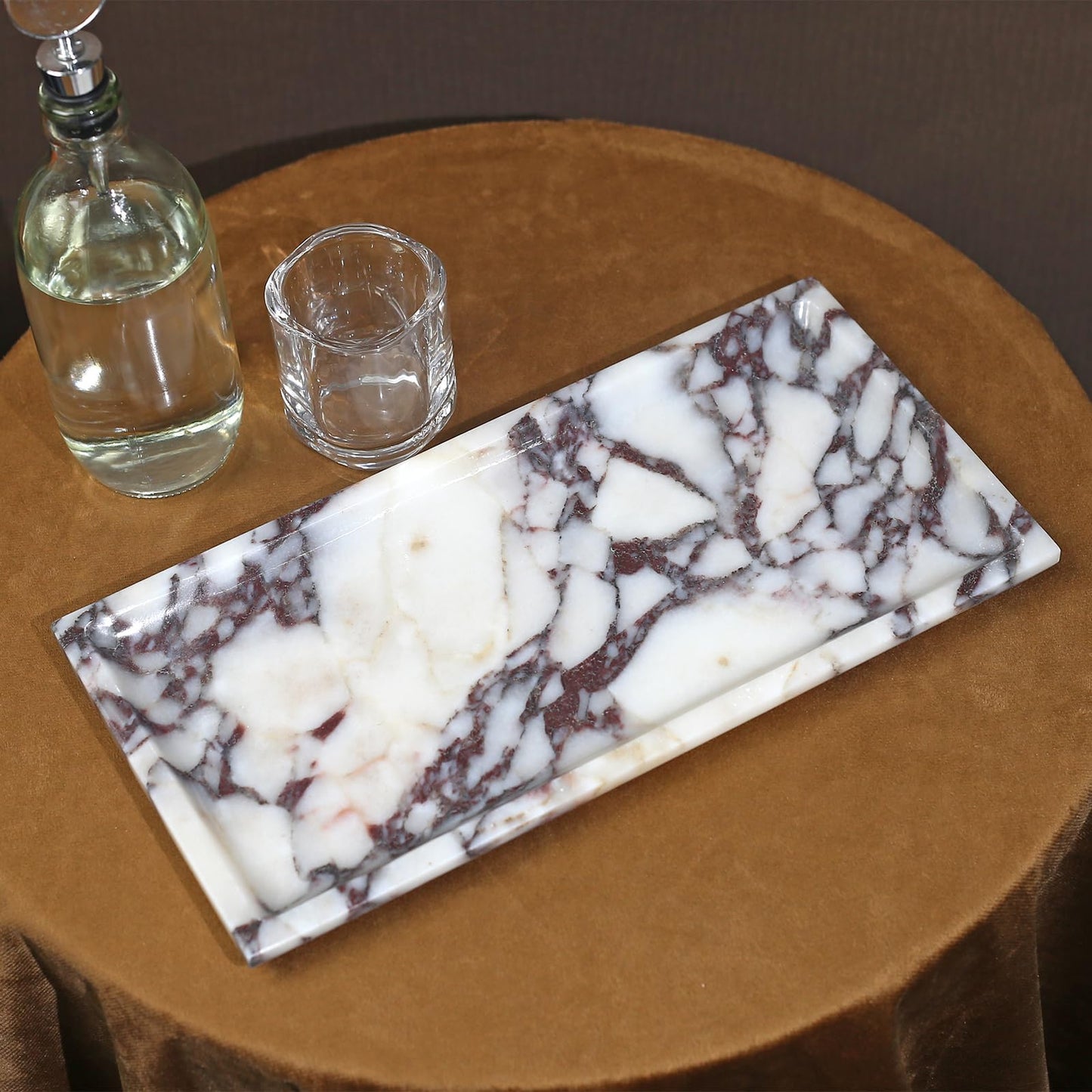 Natural Marble Tray, Coffee Table, Food, Fruit, Paper Cup, Cake Display, Coffee bar, Family Gatherings, Seasonal Holiday Decoration Tray(Viola-rectangle-11 x5 x0.7)