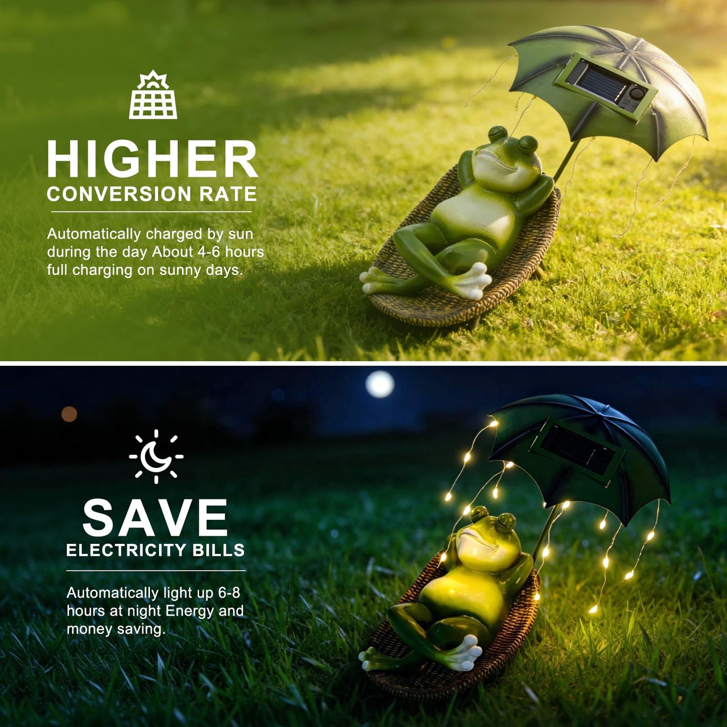 EverZenHub Solar Frog with Umbrella Statue - LED Solar Powered Garden Decor, Auto On/Off Waterproof Resin Outdoor Sculpture for Patio, Yard, Pond, Unique Gardening Gifts for Women & Mom