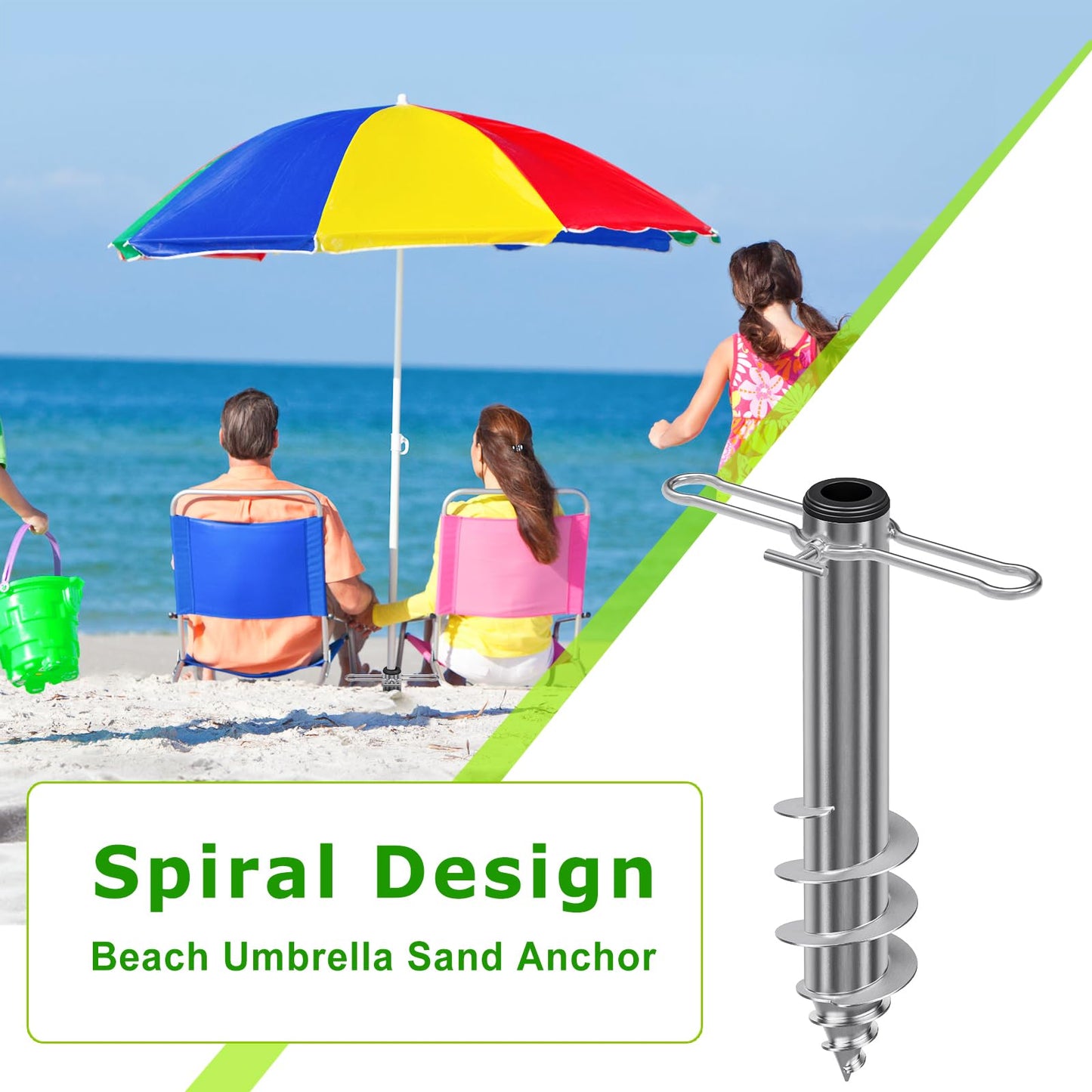 Dolibest Beach Umbrella Sand Anchor, Heavy-Duty Steel Beach Umbrella Holder with 3 Sleeves (Fits 1-2" Poles), Windproof Beach Umbrella Stake, Fully Welded Spiral Base Design for Ultimate Stability