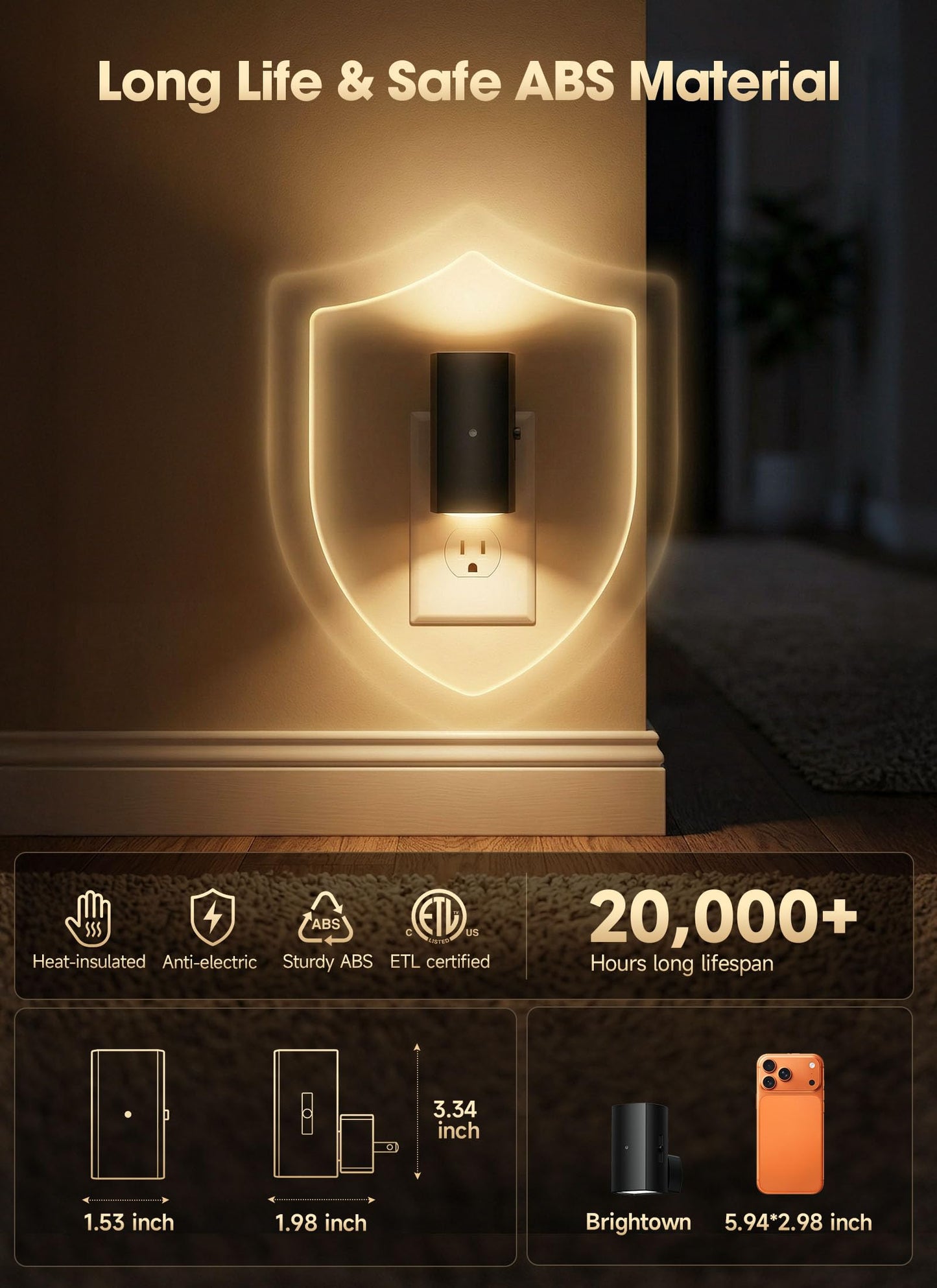 Brightown 2 Pack Night Lights Plug Into Wall, Modern Night Light with Rotating Plug, Dusk to Dawn Sensor, 0-100LM Stepless Dimming Nightlights, Home Decor for Hallway Bedroom Bathroom, Soft White