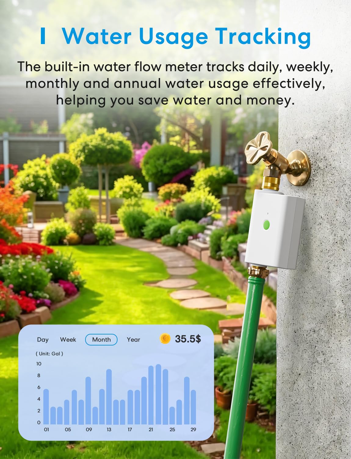 meross WiFi Water Timer for Garden Hose, Smart Hose Timer with Brass Inlet & Outet, WiFi Sprinkler Valve Work with Alexa & Google Assistant, Smart Rain Skip for Lawn, Garden & Yard