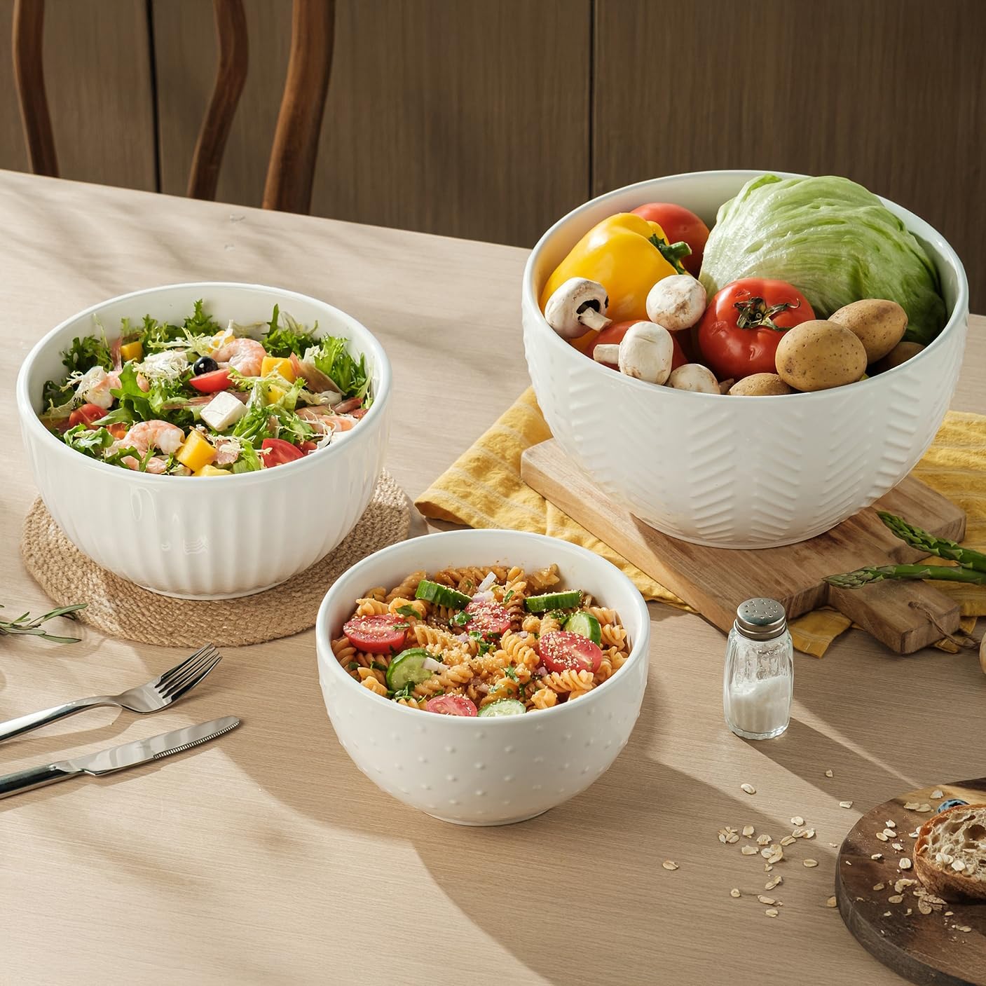 HAPPY KIT Ceramic Mixing Bowls Set, Nesting Bowls Set For Kitchen,Large 5/3/1.5 Quart Bowl Set of 3, Prep Serving Bowl for Baking and Mixing Salad,Oven, Microwave and Dishwasher Safe