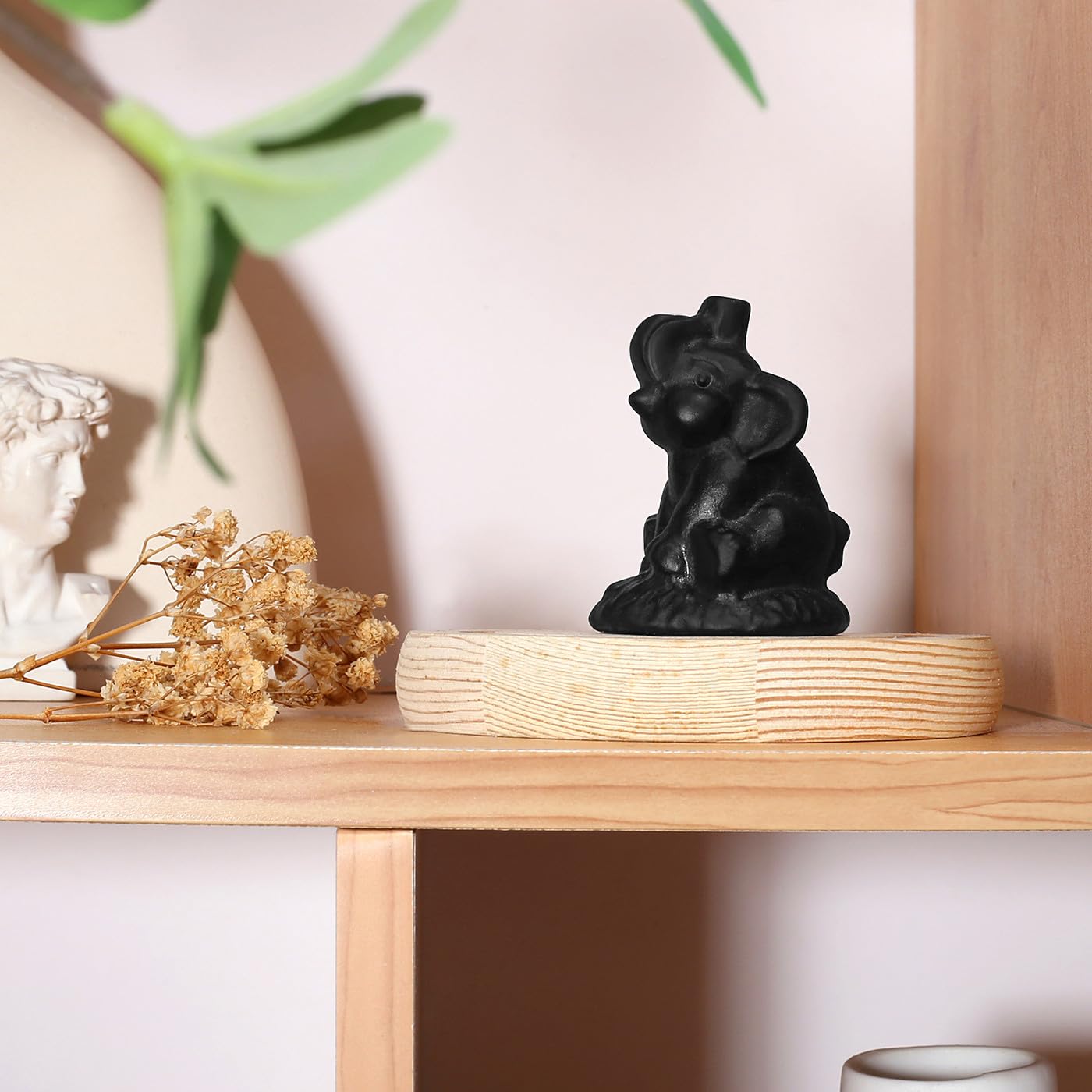 ZHIYUXI 2.2" Crystal Elephant Statue Decor Black Lucky Cute Elephants Figurine Matte Obsidian Crystals Figurine Spiritual Gifts for Women Small Sculpture for Home Office Desk Room Decoration