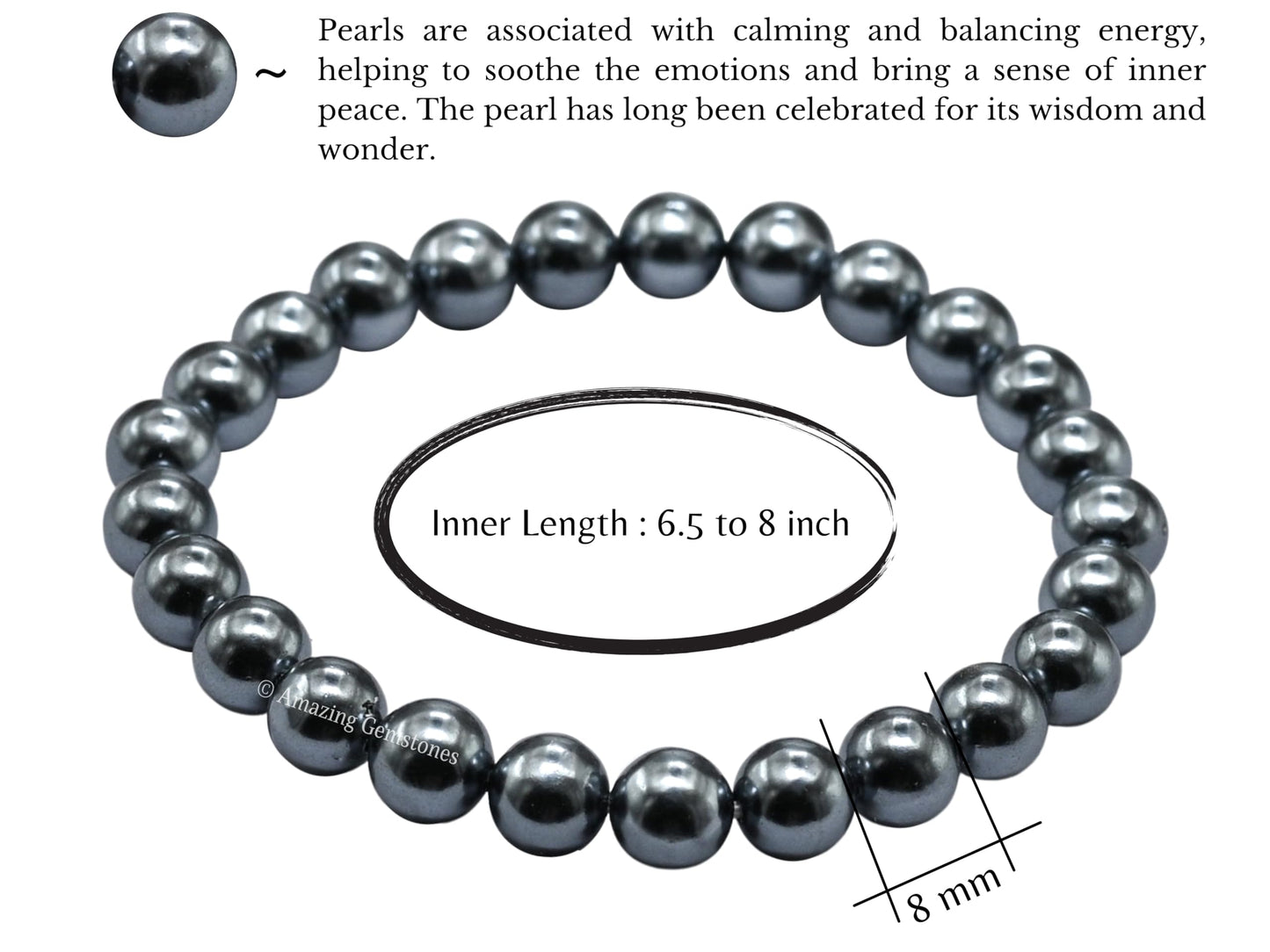 Amazing Gemstone Crystal Bracelet for Women Men's Gifts - Protection Healing Crystal Bracelet - 8mm Gemstone Beaded Stretchable Bracelet Pulseras Para Hombres Mujer Stocking Stuffers Mothers Day Gift (Black Pearl)