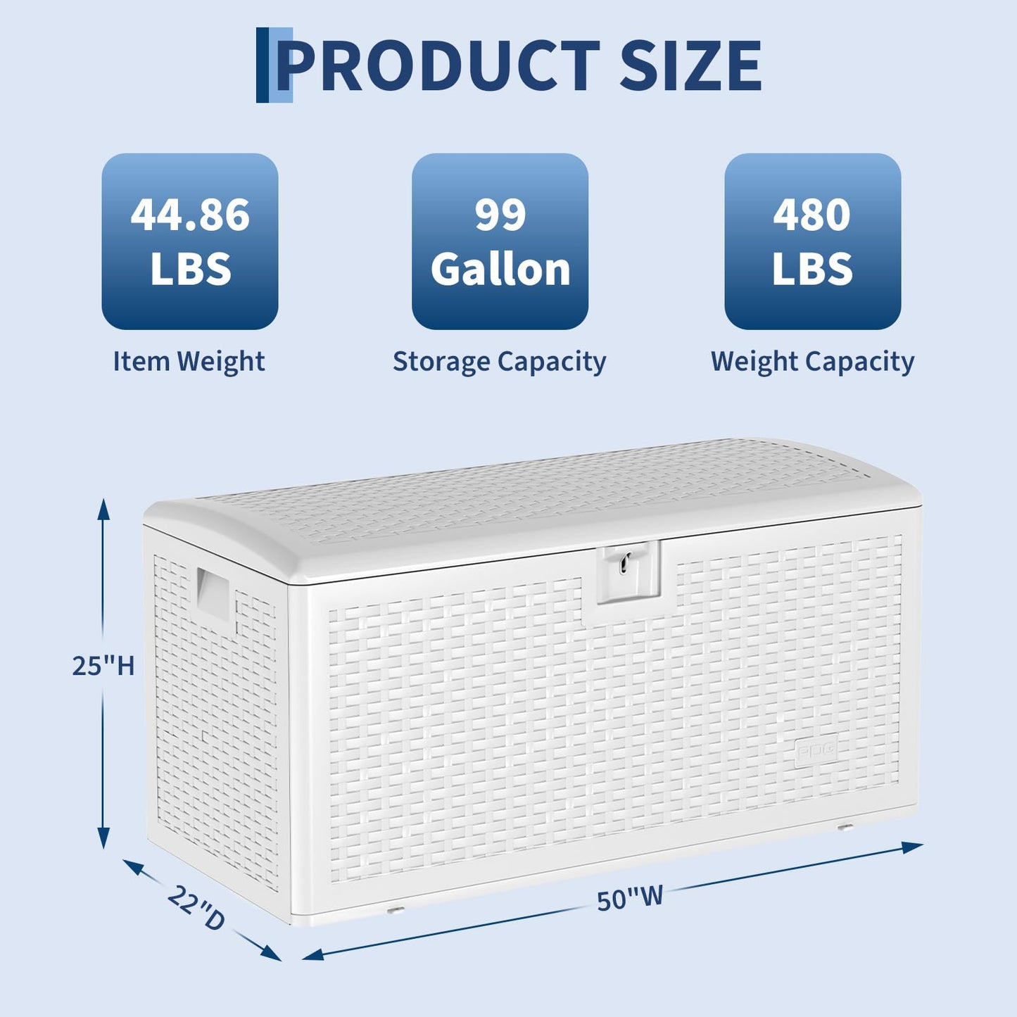 Garvee 99 Gallon Waterproof Large Resin Deck Box Indoor Outdoor, Lockable Storage Container for Patio Furniture Tools, Waterproof Deck Box Patio Storage Bin for Pool Garden, White