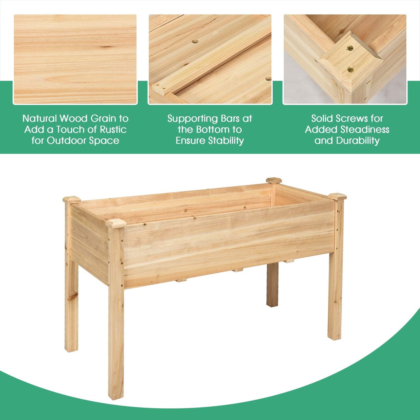 S AFSTAR Raised Garden Bed, Elevated Wooden Planter Box, 49.5”L x 23.5”W x 30”H, Outdoor Gardening Planting Bed for Vegetables, Flowers & Herbs Grow, Great for Backyard Patio Lawn (Natural)