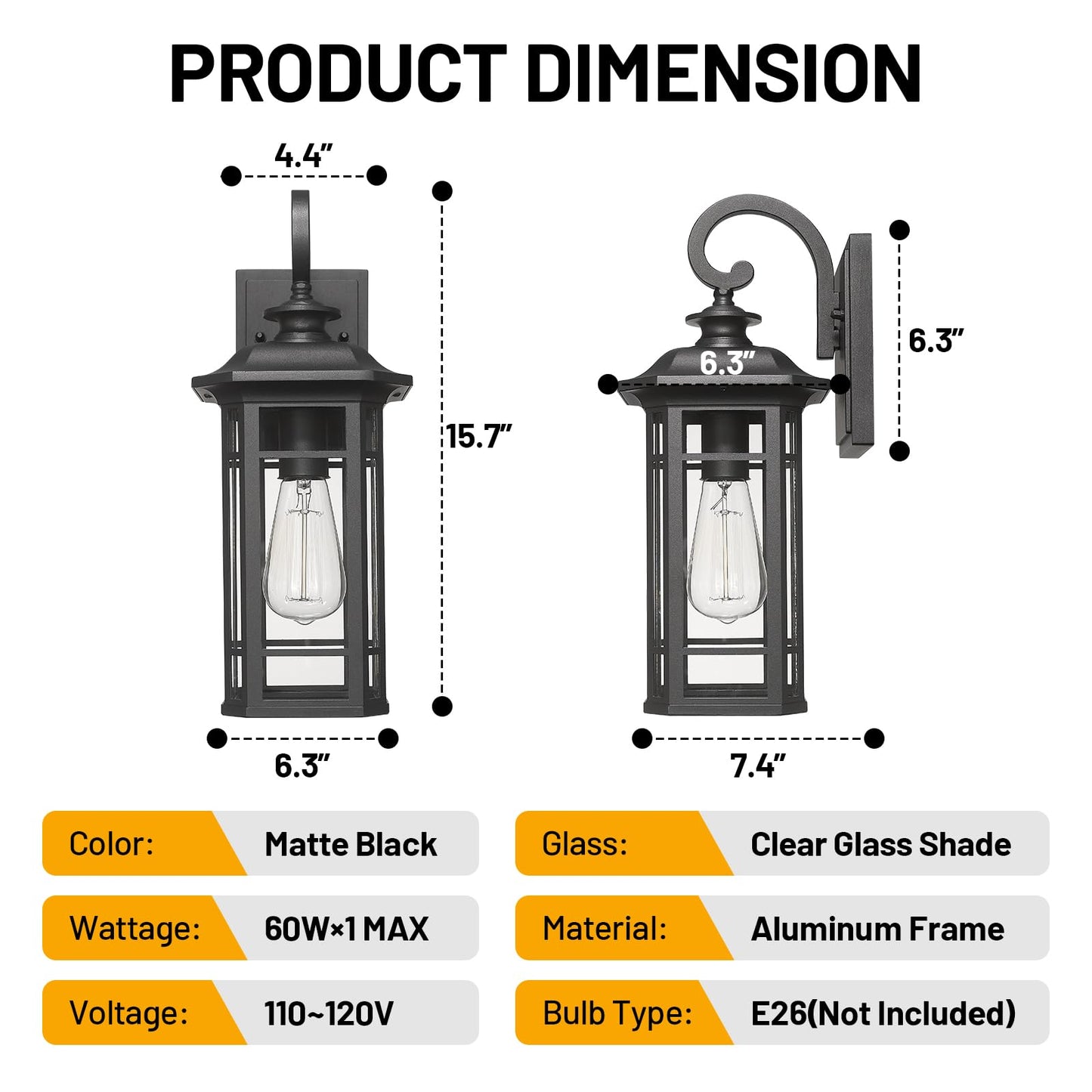 Starcurin Outdoor Porch Lights Wall Mount, Outdoor Wall Light Fixtures Exterior Lights for House, Black Lantern Cage Coach Carriage Light with Clear Glass for Front Door Garage Patio