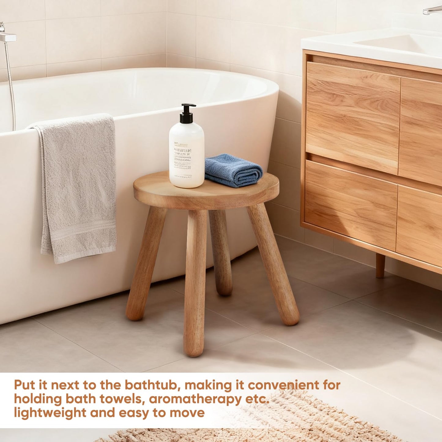 JUJIAFU 11.8" H Round Solid Wooden Stool Wood Plant Stand Woden Decorative Stool Garden Stool Portable Stand for Kitchen Bathroom Living Room Bedroom